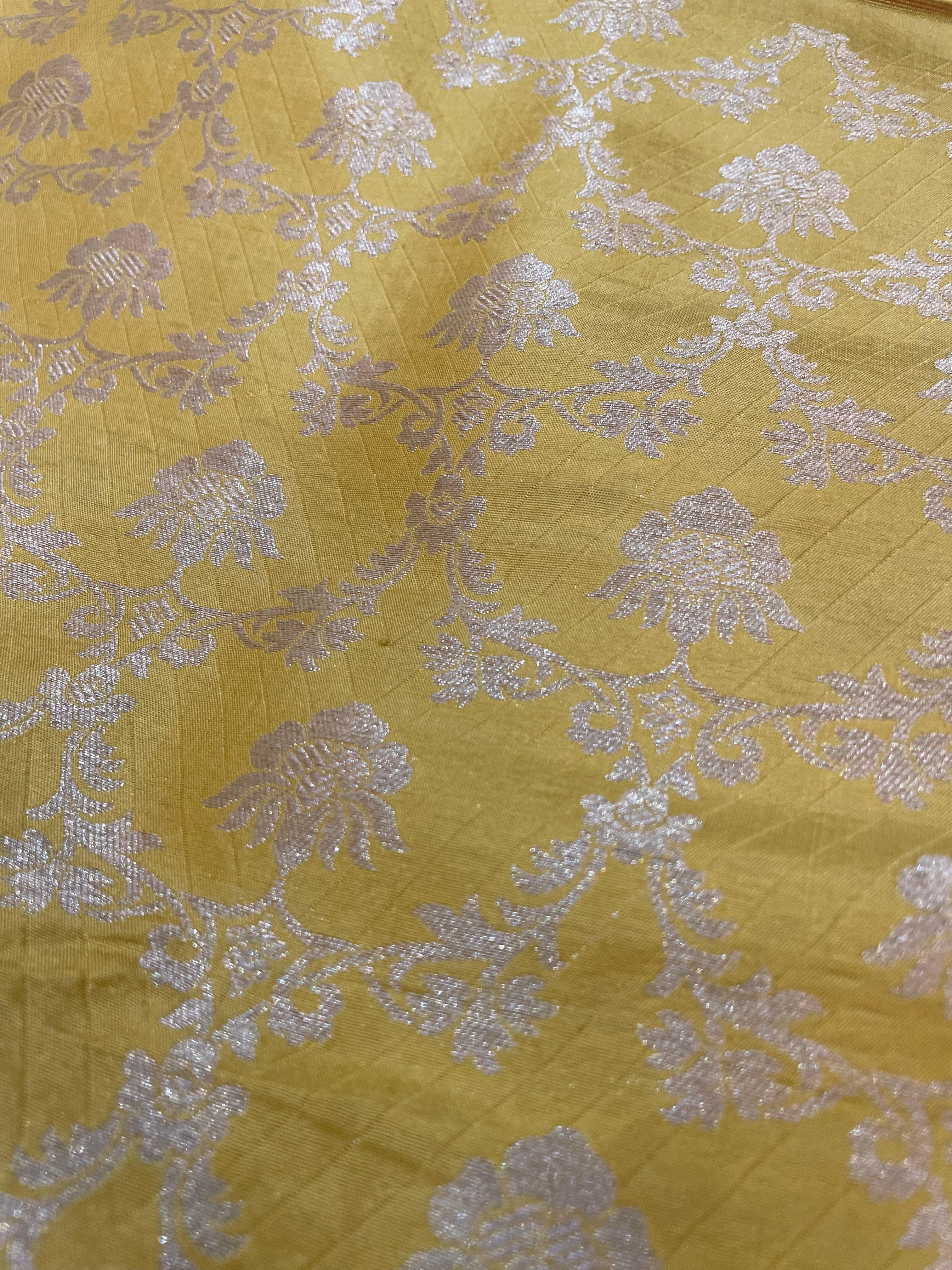 Aarohi Yellow Handwoven Pure Silk Banarasi Lehenga with Meenakari