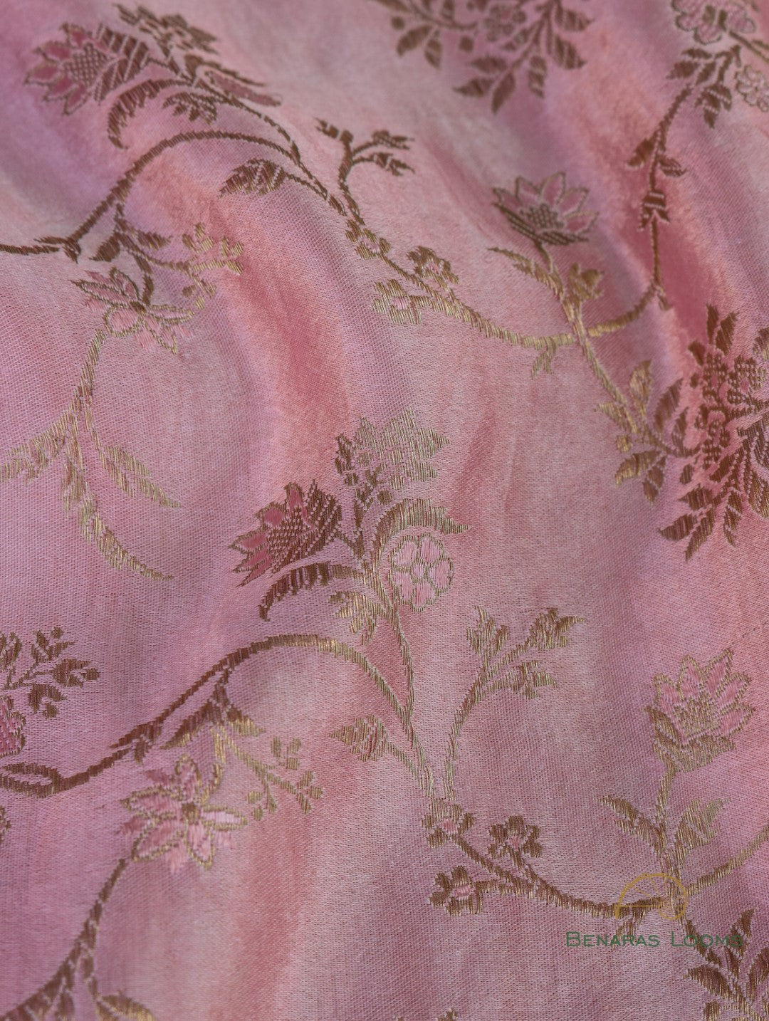 Pink Handwoven Floral Jaal Pure Satin Silk Banarasi Saree
