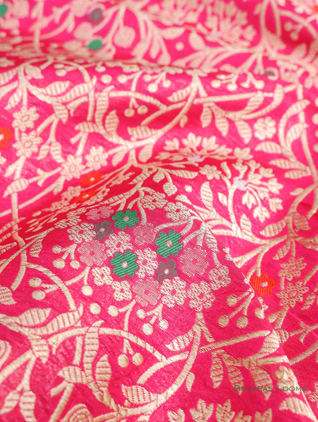 Pink Handwoven Brocade Jaal with Meenakari Pure Silk Fabric