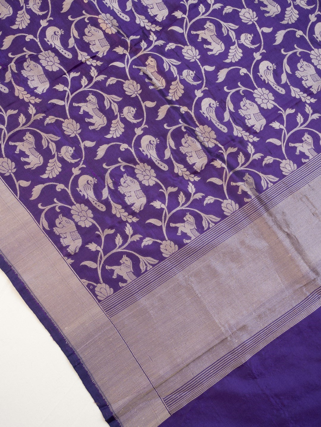 Purple Handwoven Shikargah Pure Silk Banarasi Dupatta