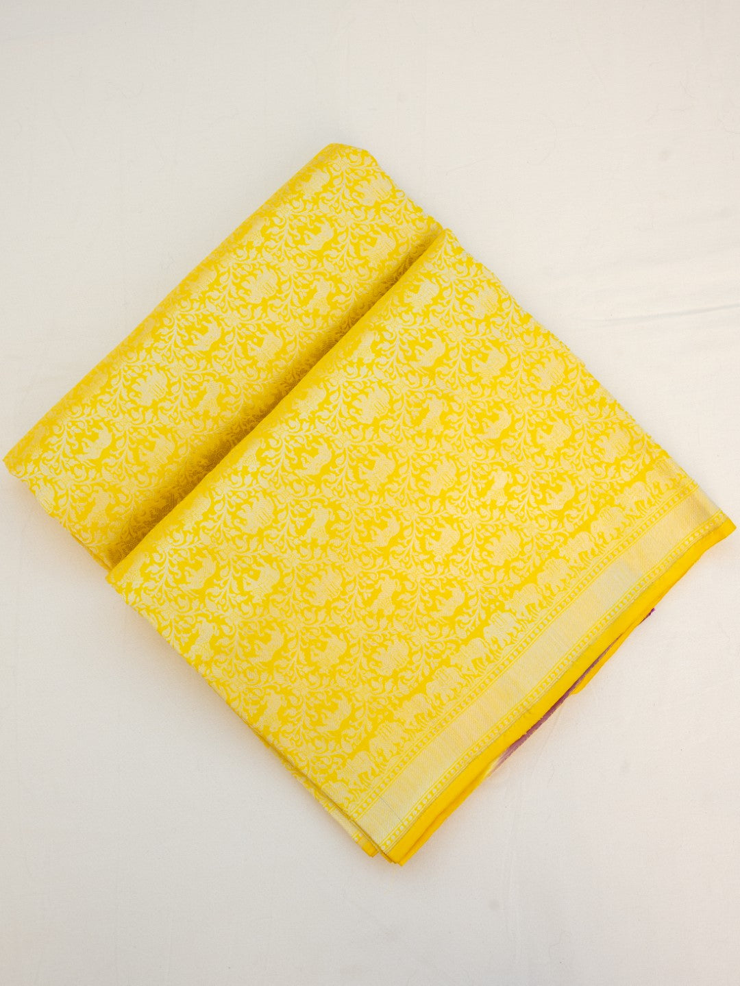 Yellow Handwoven Pure Silk Shikargah Banarasi Saree