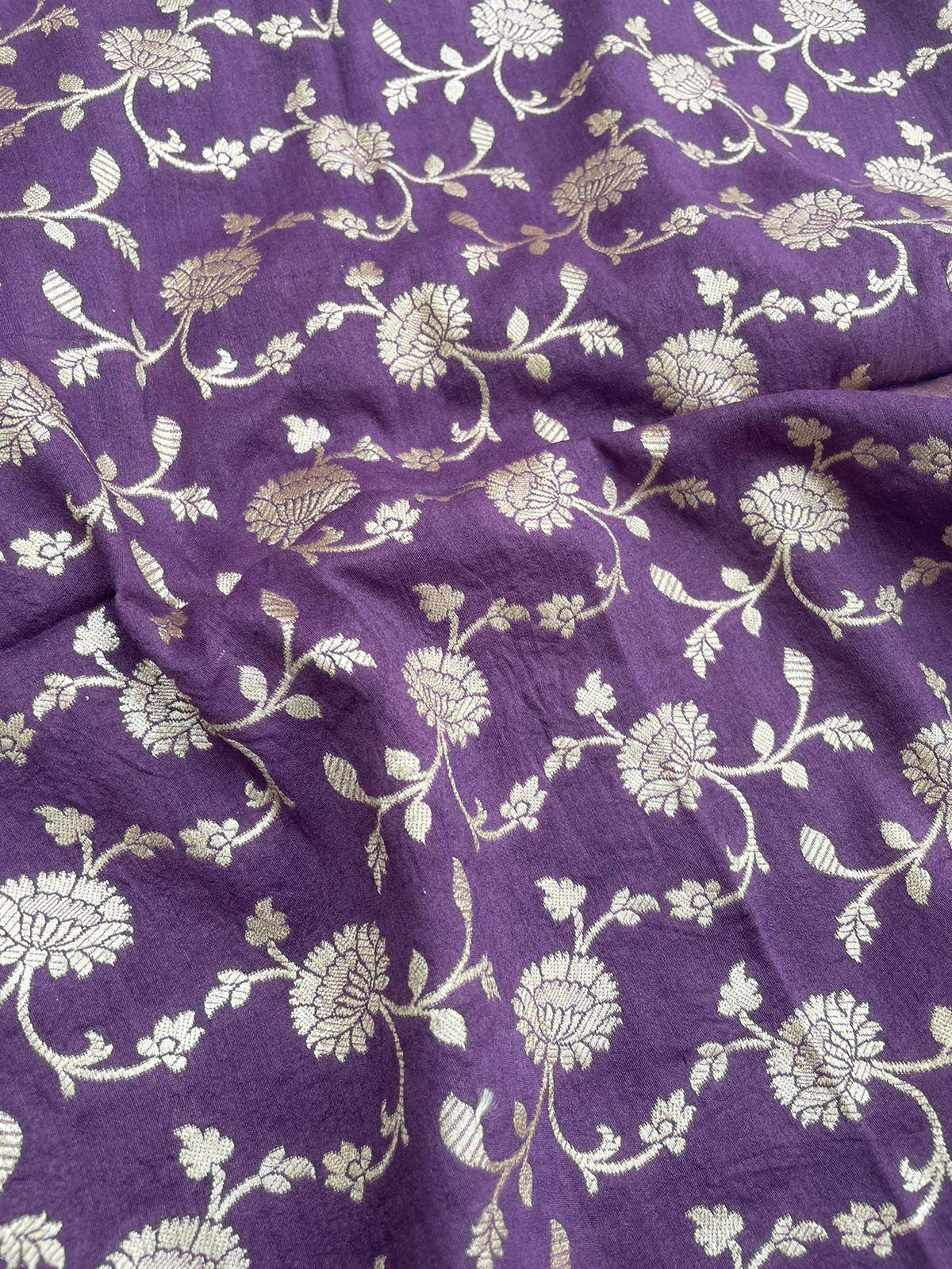 Purple Munga Silk Floral Jaal Fabric