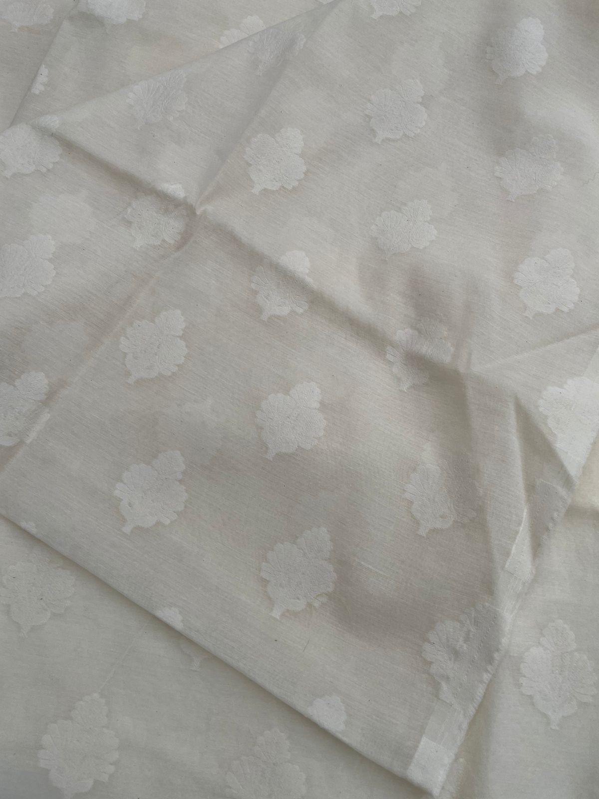 White Jacquard Butidar Pure Chanderi Silk Fabric