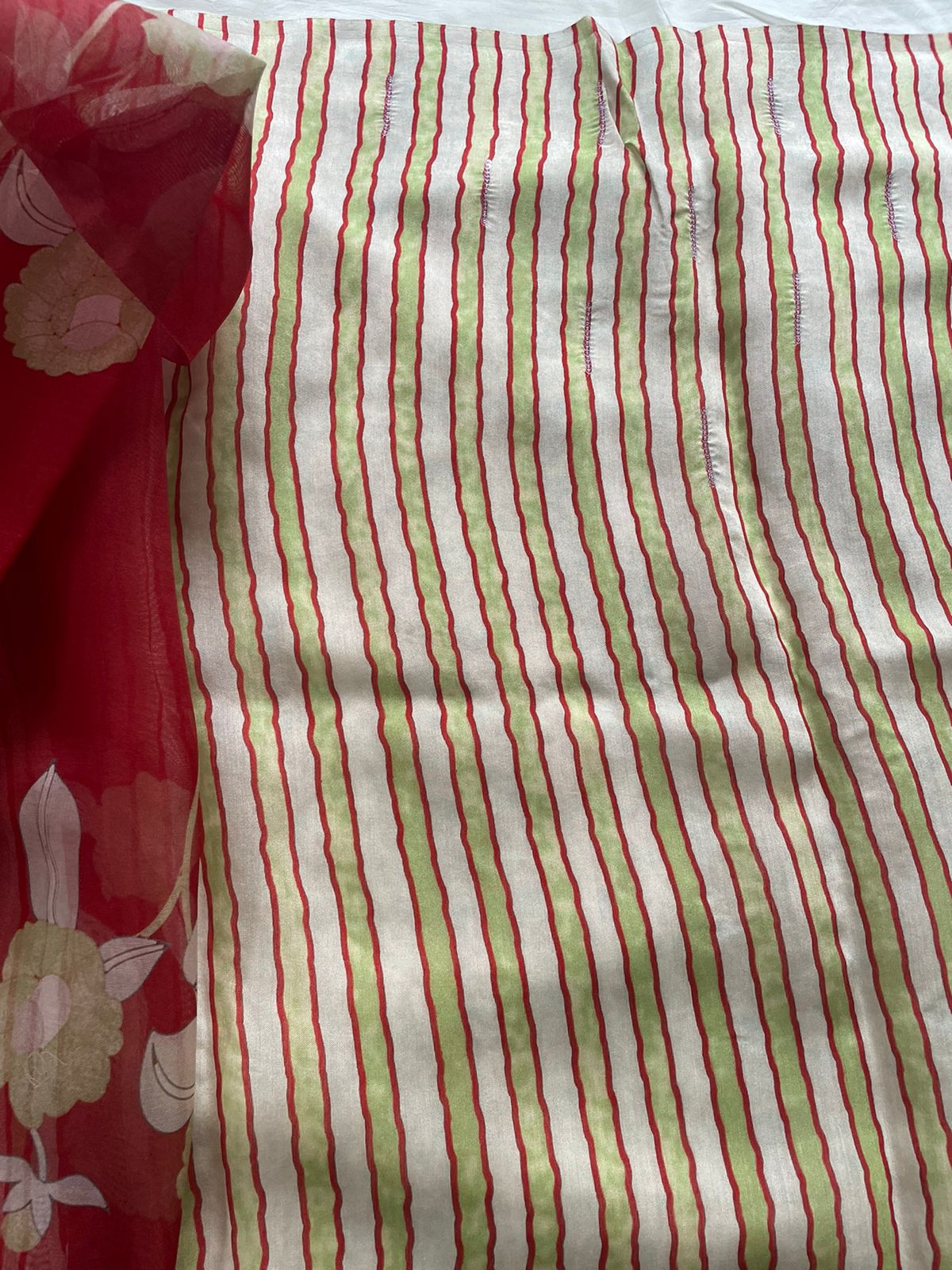 Red Pure Organza Saree with Hand Embroidry