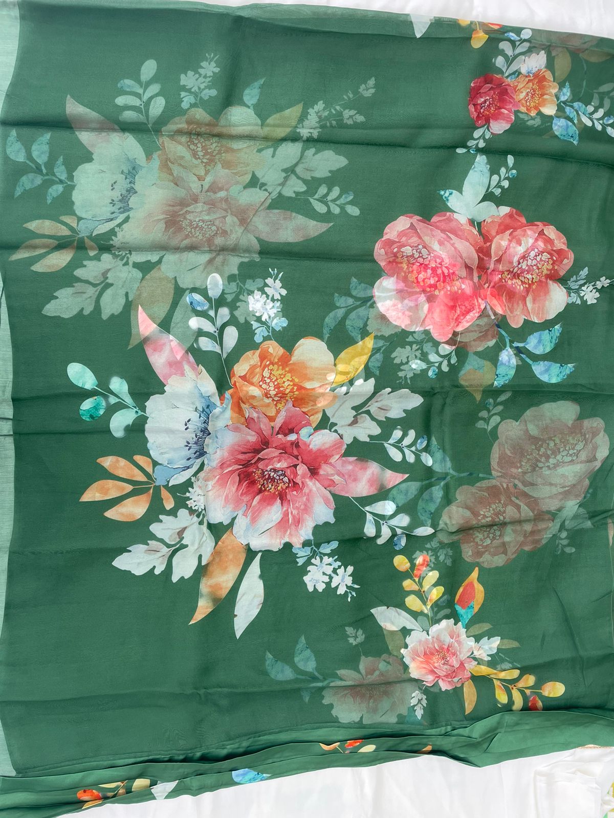 Green Satin Organza Printed Half Half Saree