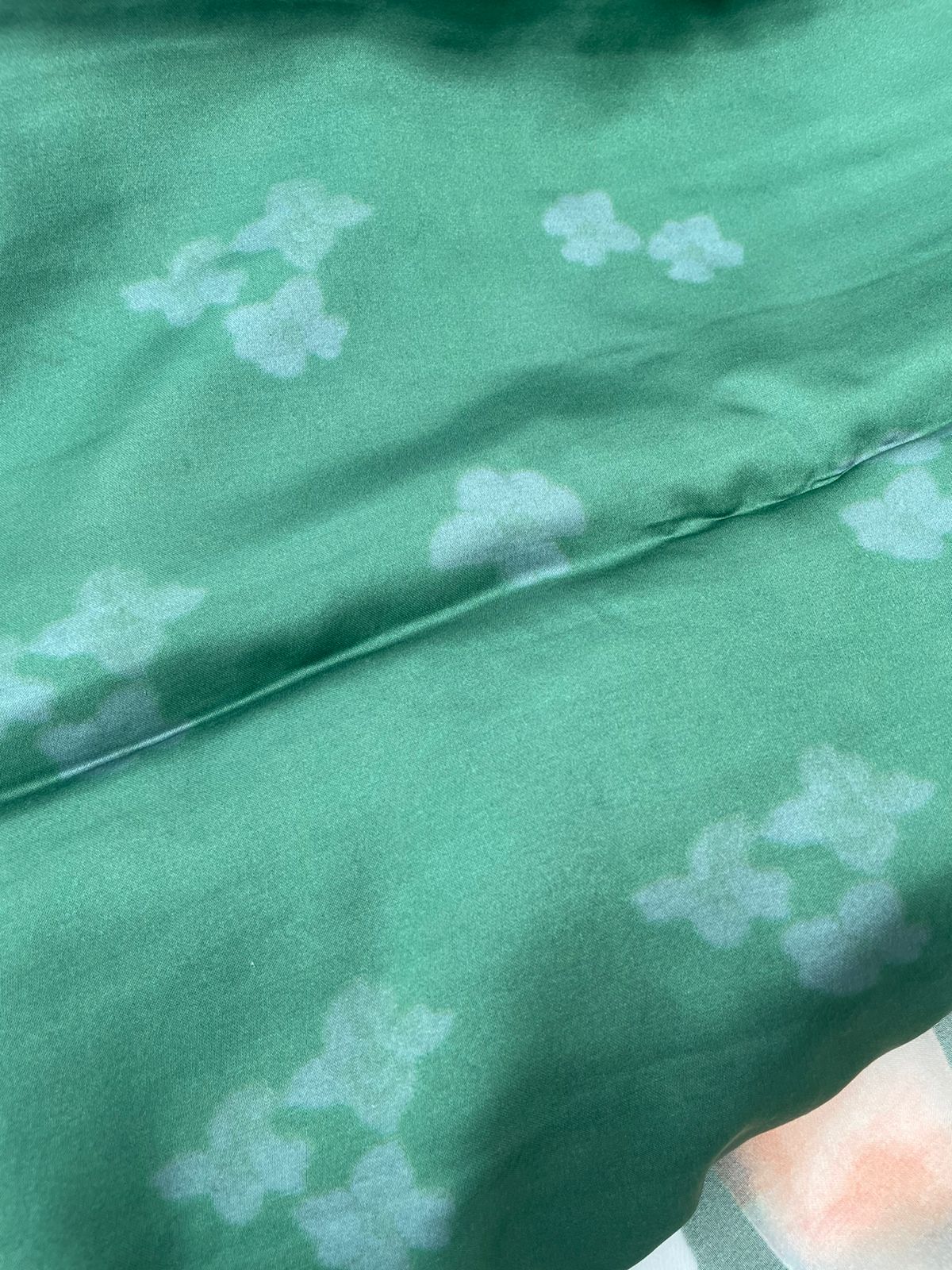 Green Satin Organza Printed Half Half Saree