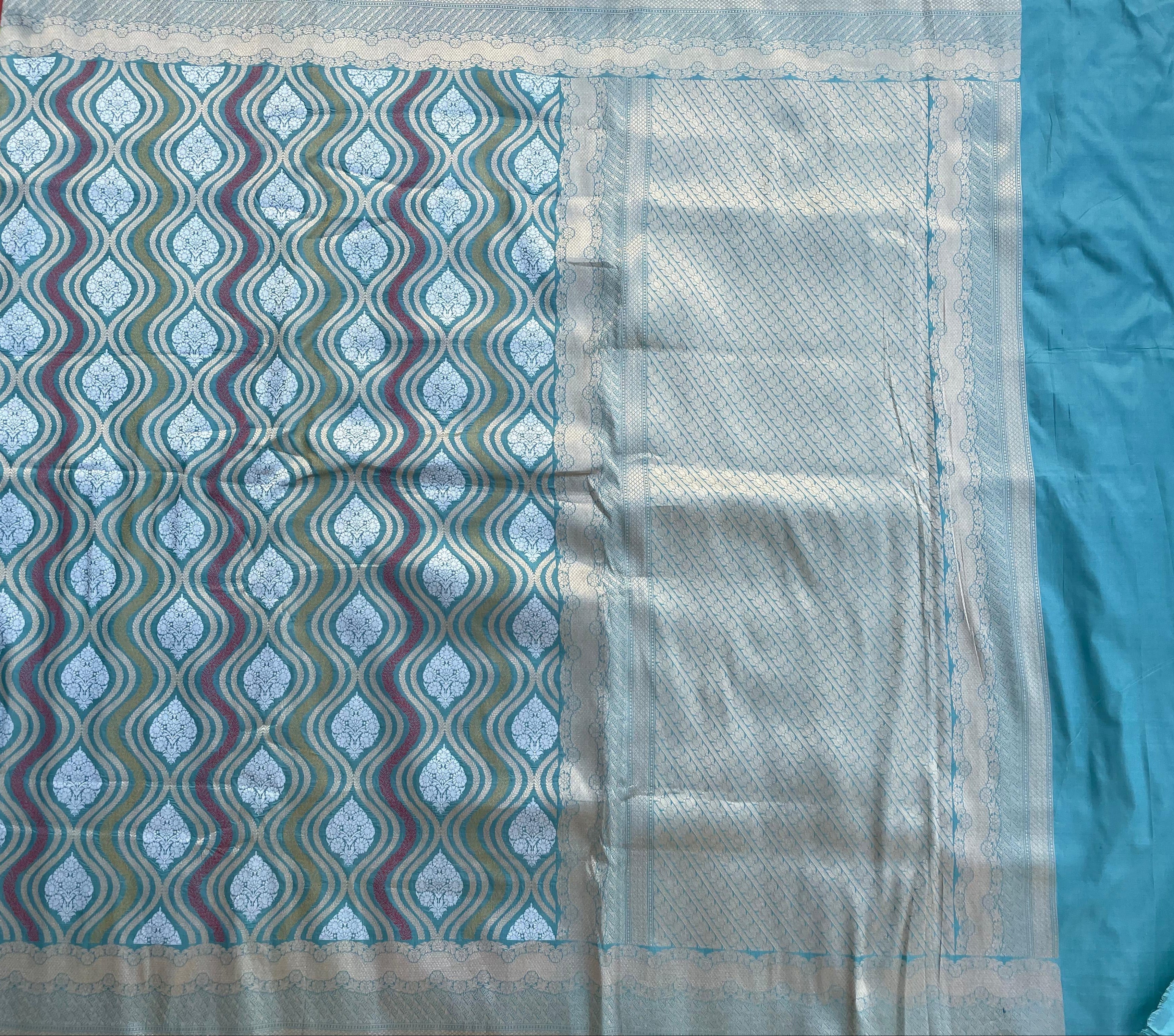 Light Blue Meenakari Handloom Banarasi Pure Silk Jangla Saree
