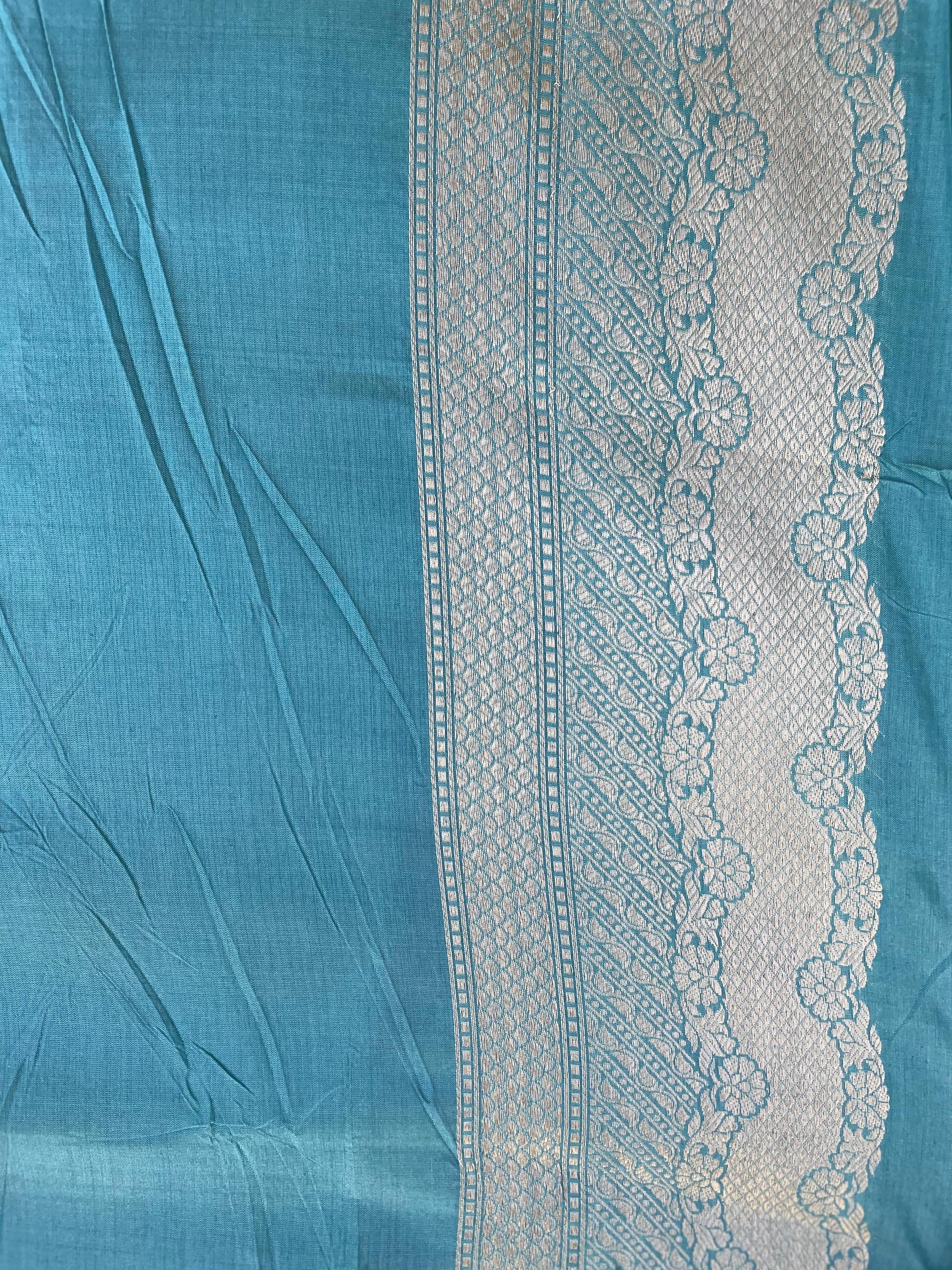 Light Blue Meenakari Handloom Banarasi Pure Silk Jangla Saree