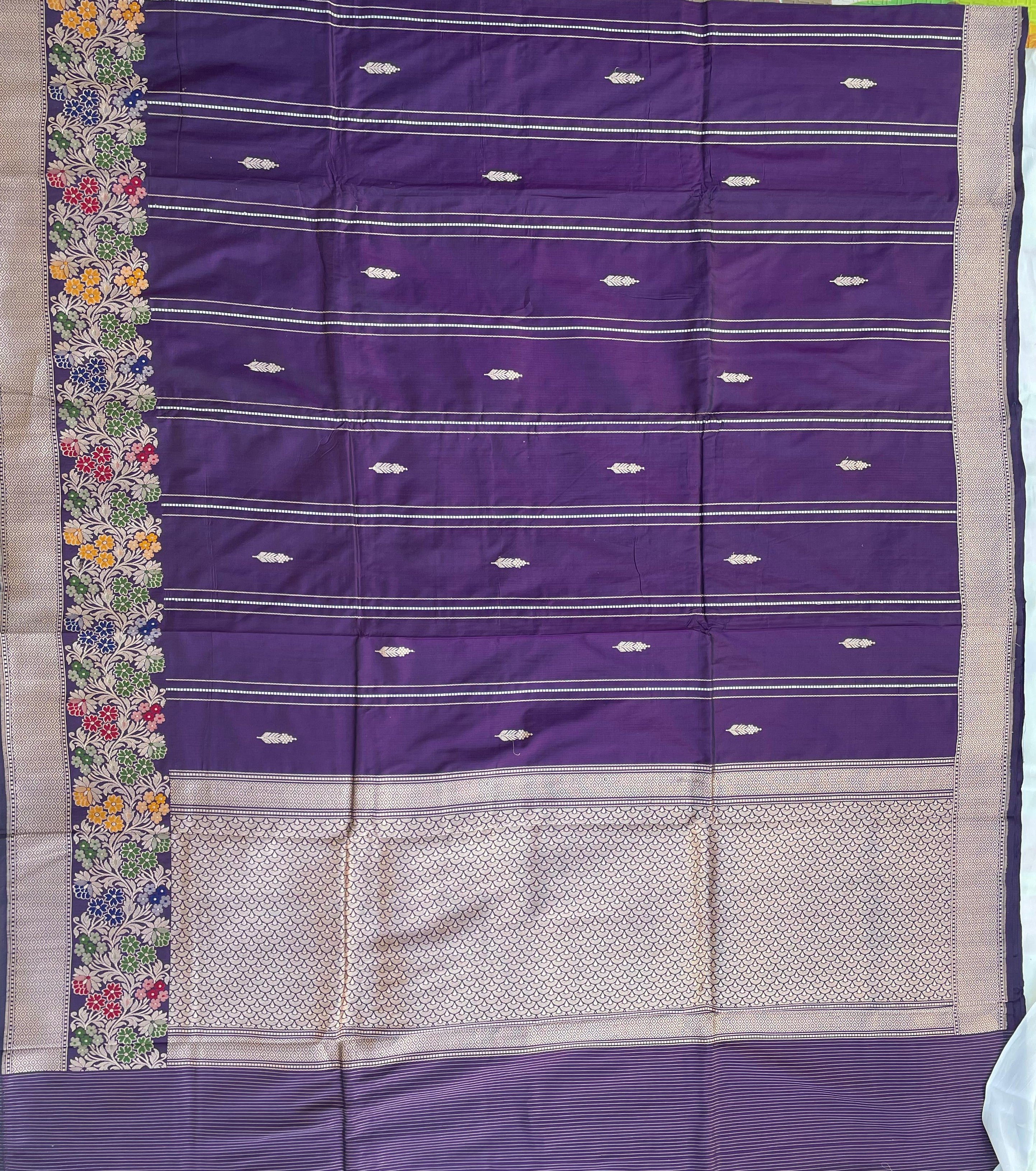 Purple Handloom Banarasi Pure Silk Kadhua Saree