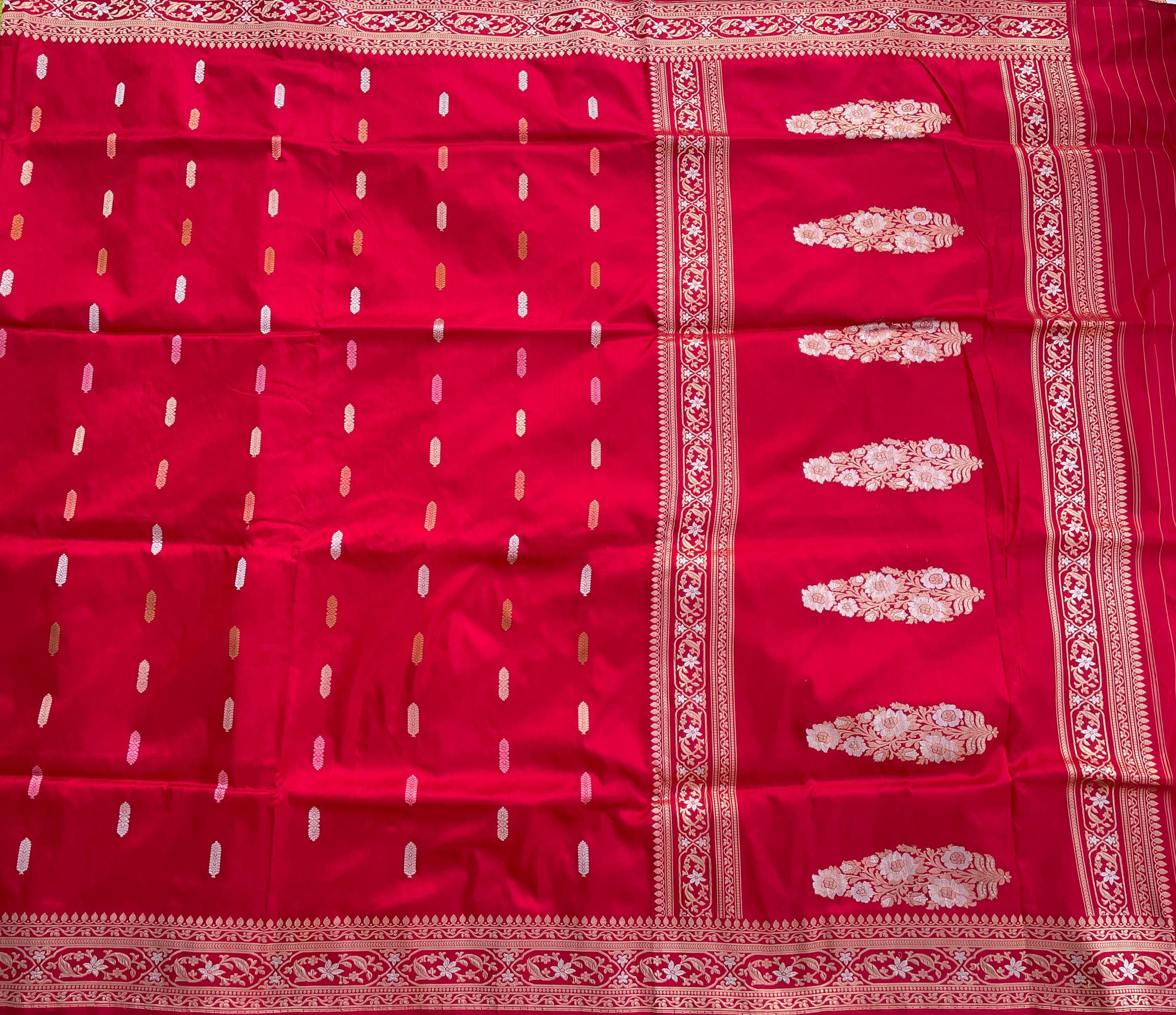 Red Handloom Banarasi Minakari Kadhua Silk Saree