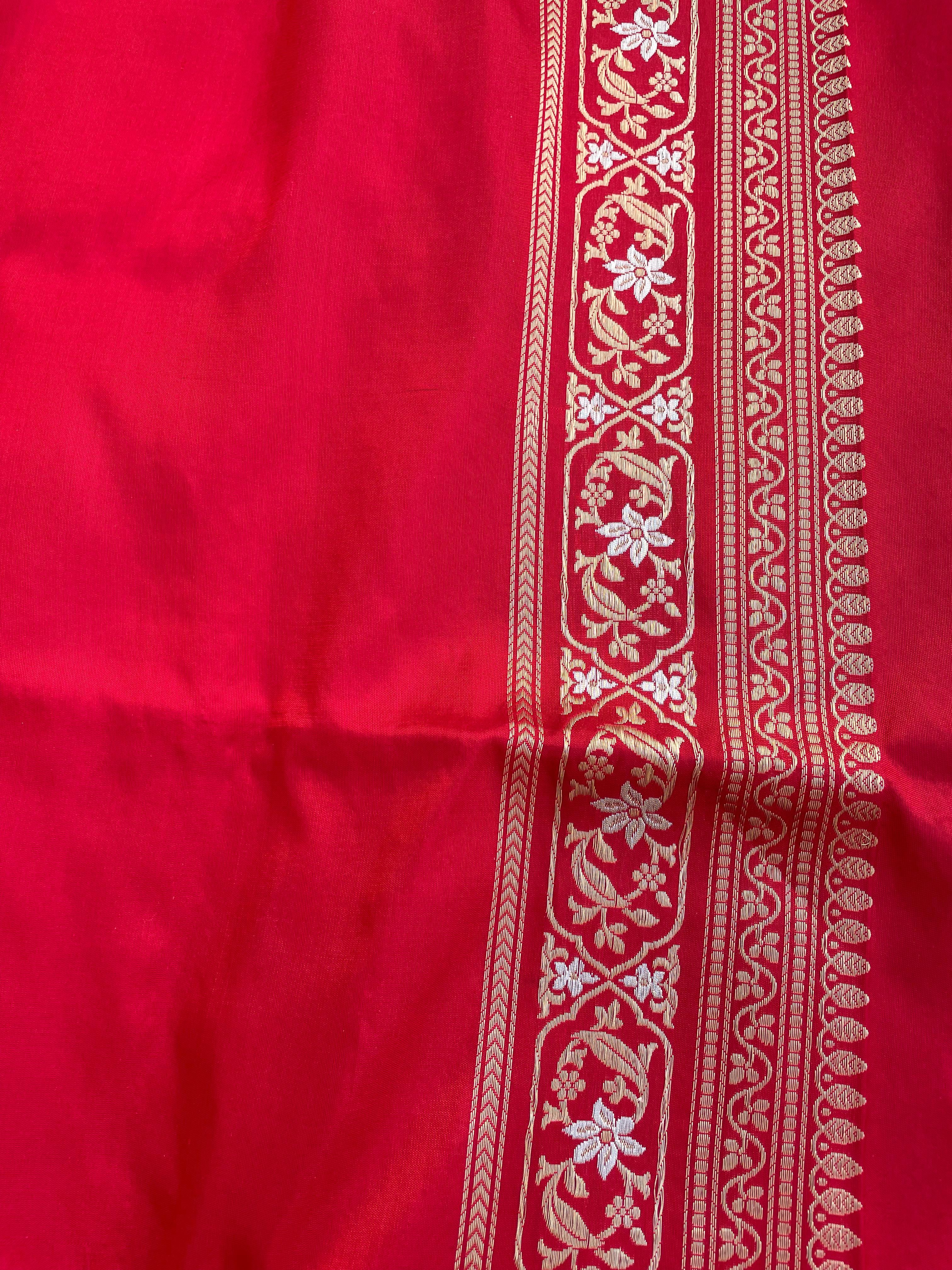 Red Handloom Banarasi Minakari Kadhua Silk Saree