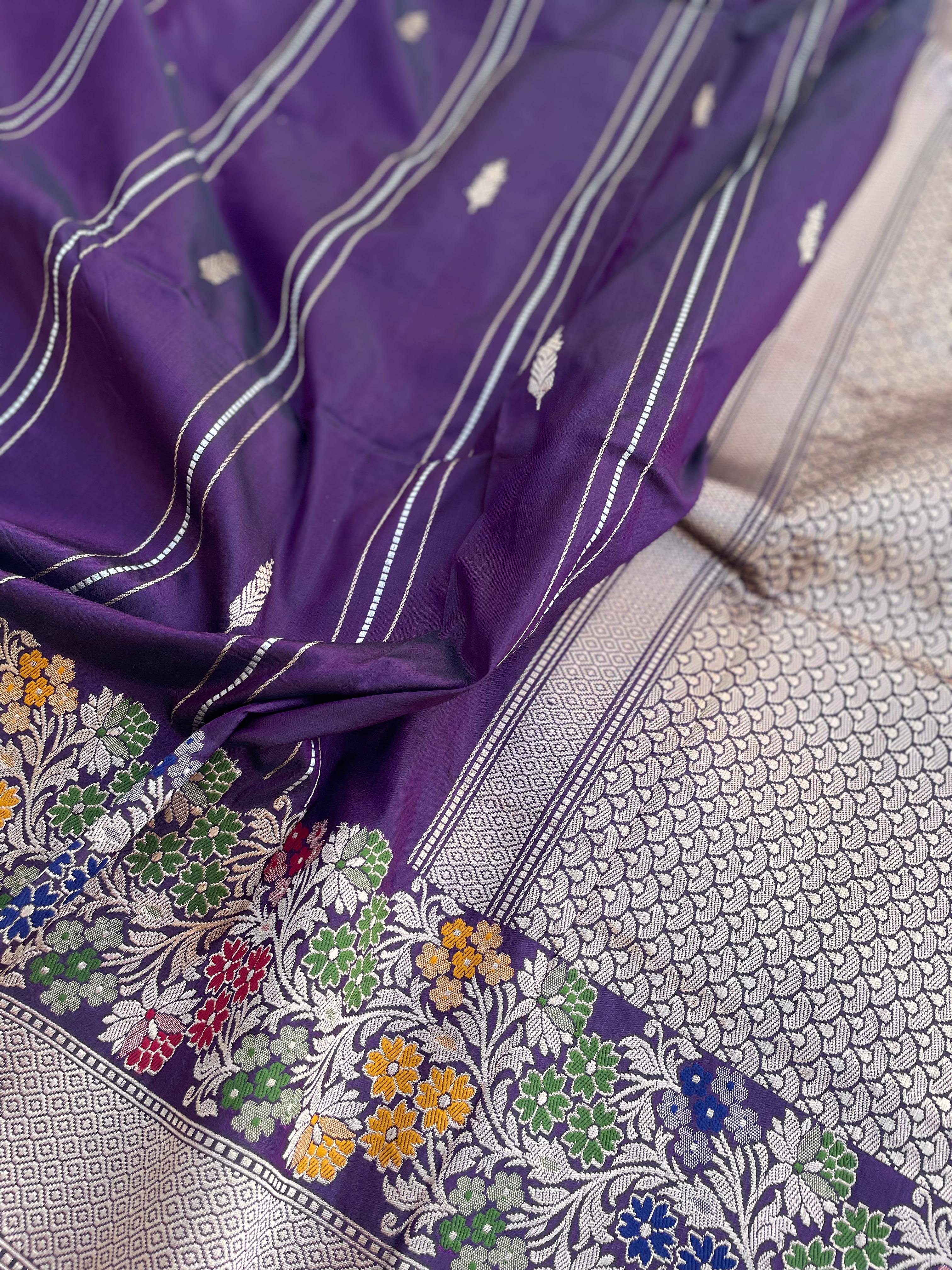 Purple Handloom Banarasi Pure Silk Kadhua Saree