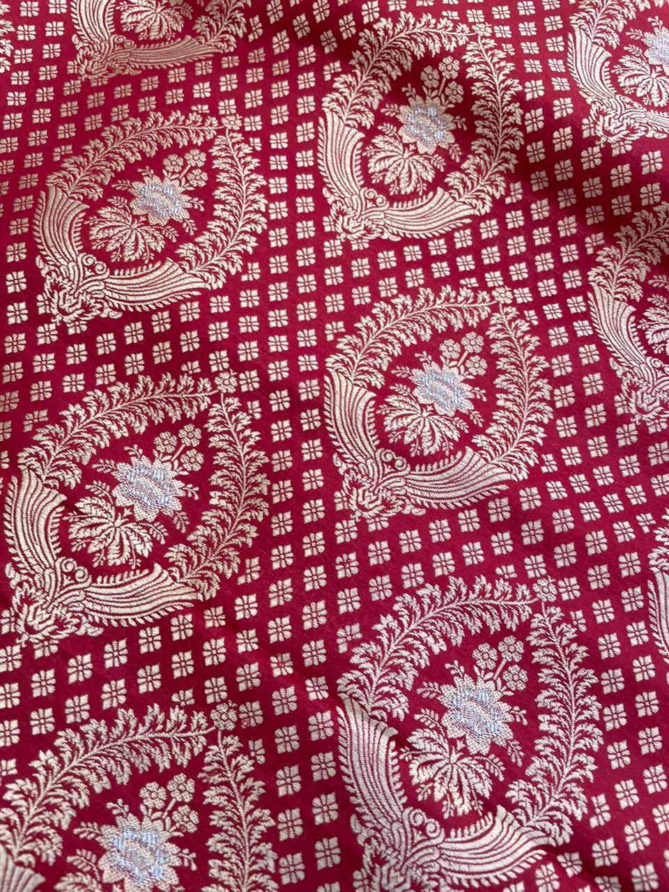 Red Handwoven Silk Banarasi Suit Fabric