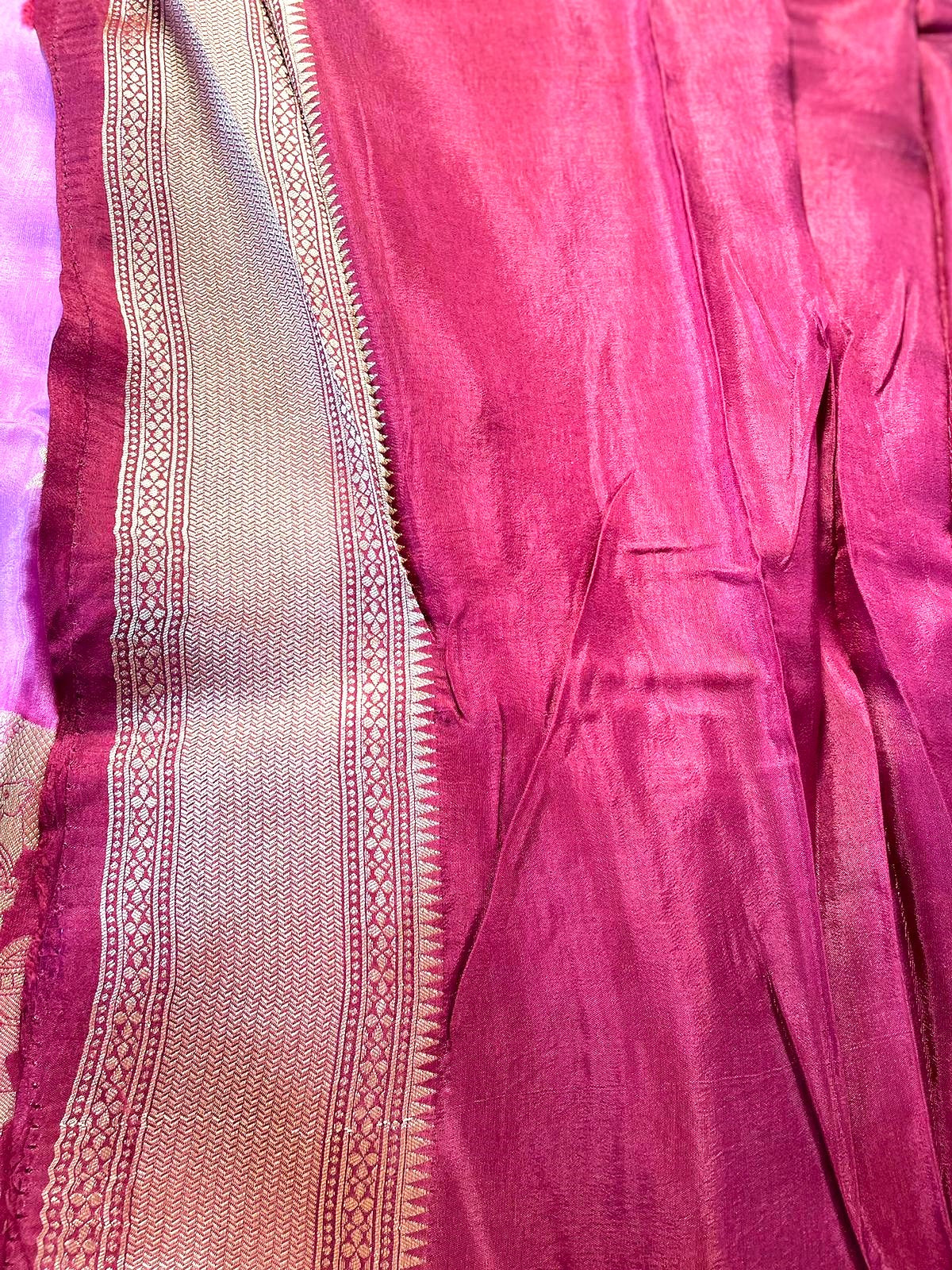 Pink Banarasi Munga Crepe Saree with Shikargah