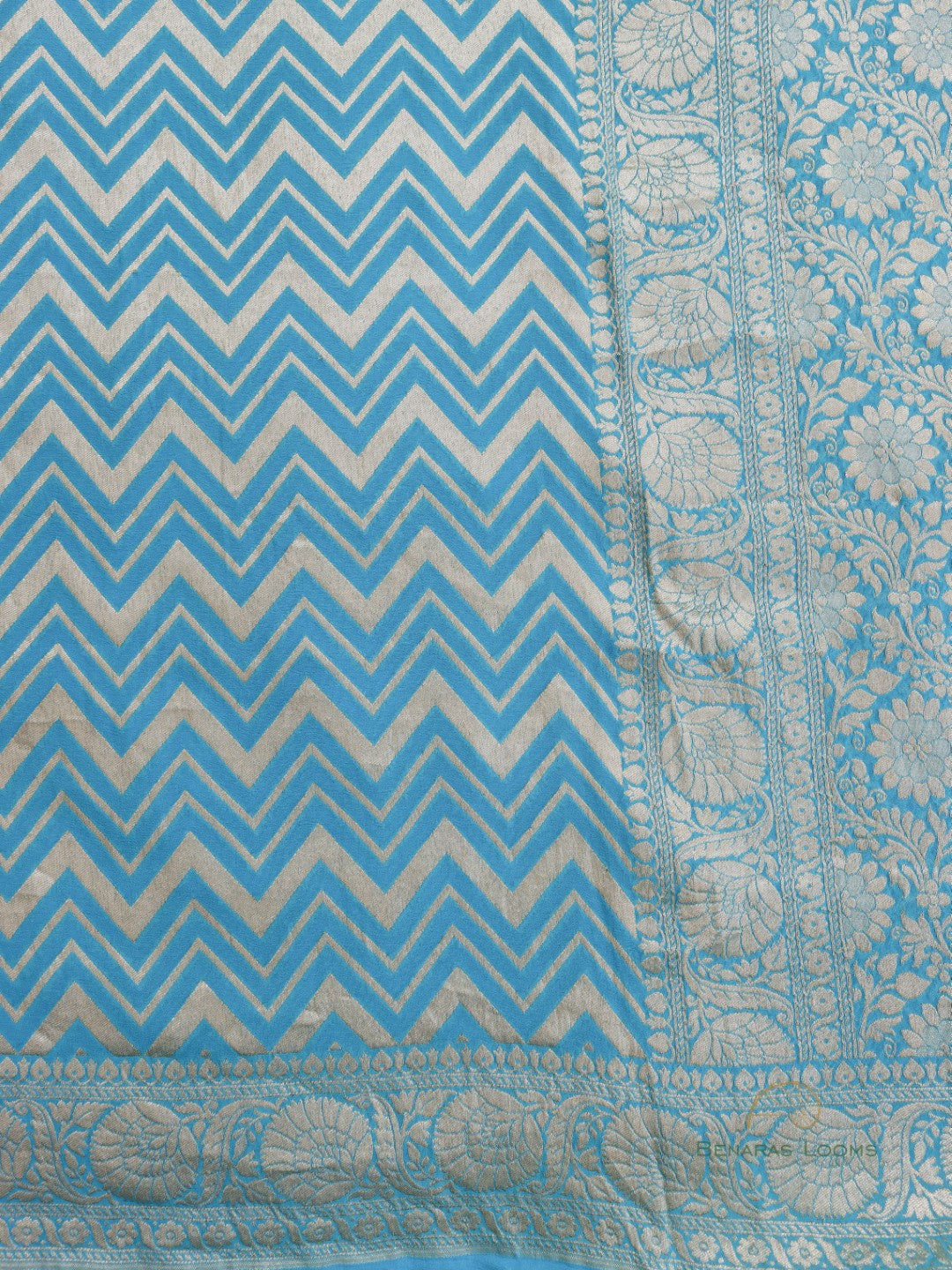 Blue Handloom Georgette Chevron Banarasi Saree