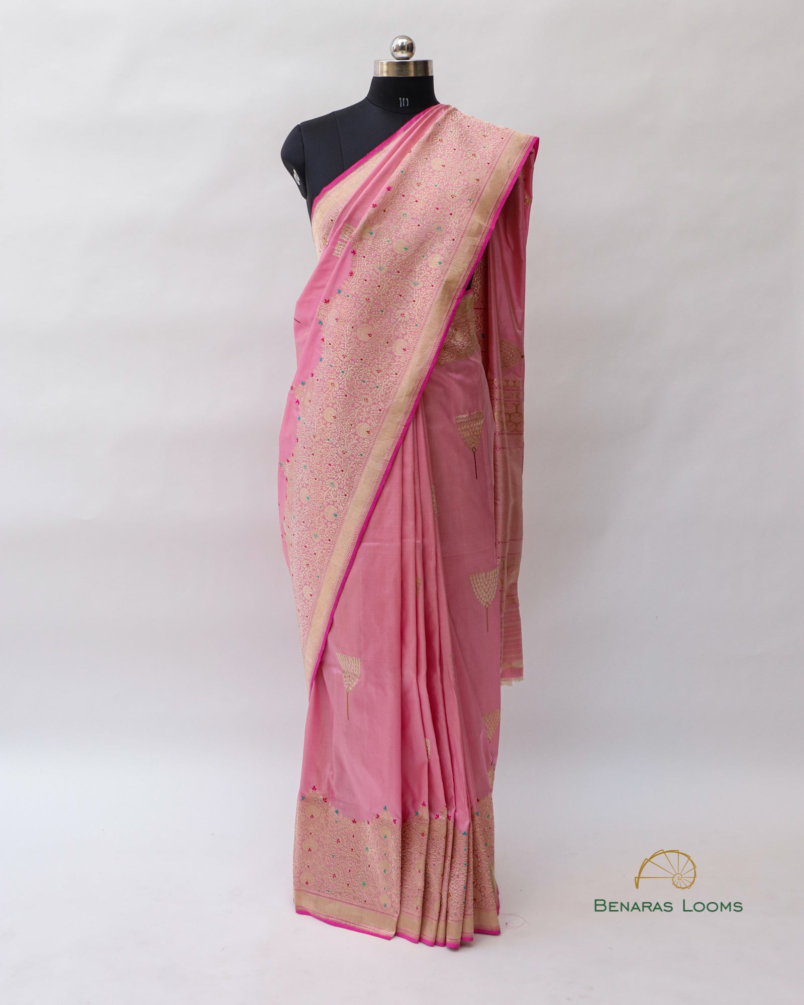 Pink Pure Kataan Silk Handloom Kadhua Buti Banarasi Saree
