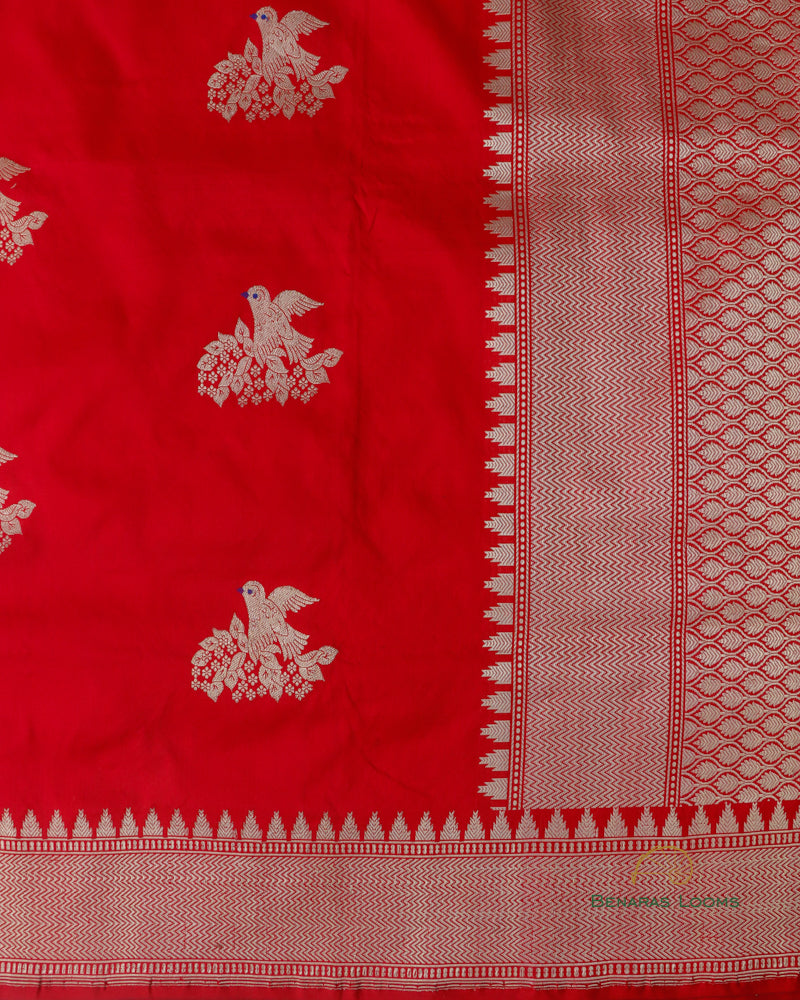 Handwoven Red Pure Silk Banarasi Shikargah Saree