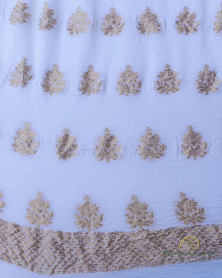 White Handwoven Georgette Banarasi Suit Set