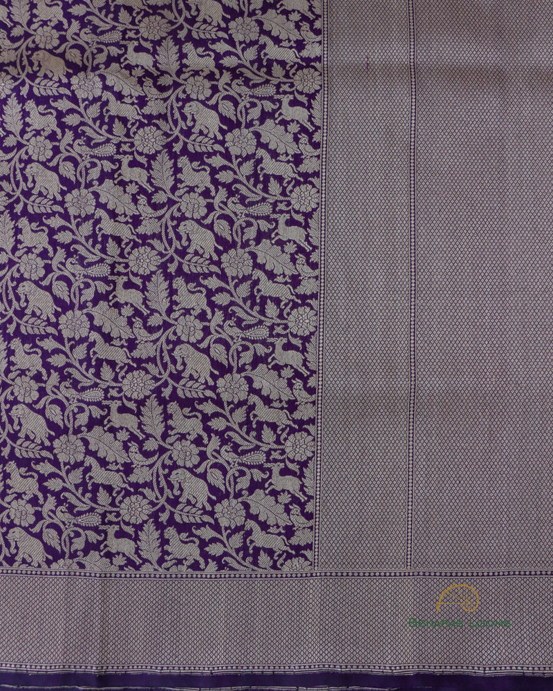 Purple Handloom Kataan Silk Shikargah Kadhua Jangla Banarasi Saree