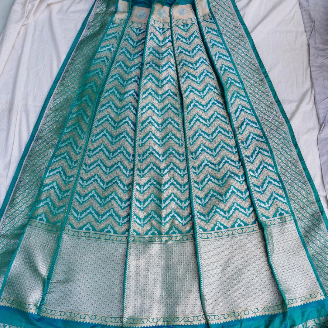 Siya Teal Handwoven Pure Silk Banarasi Lehenga