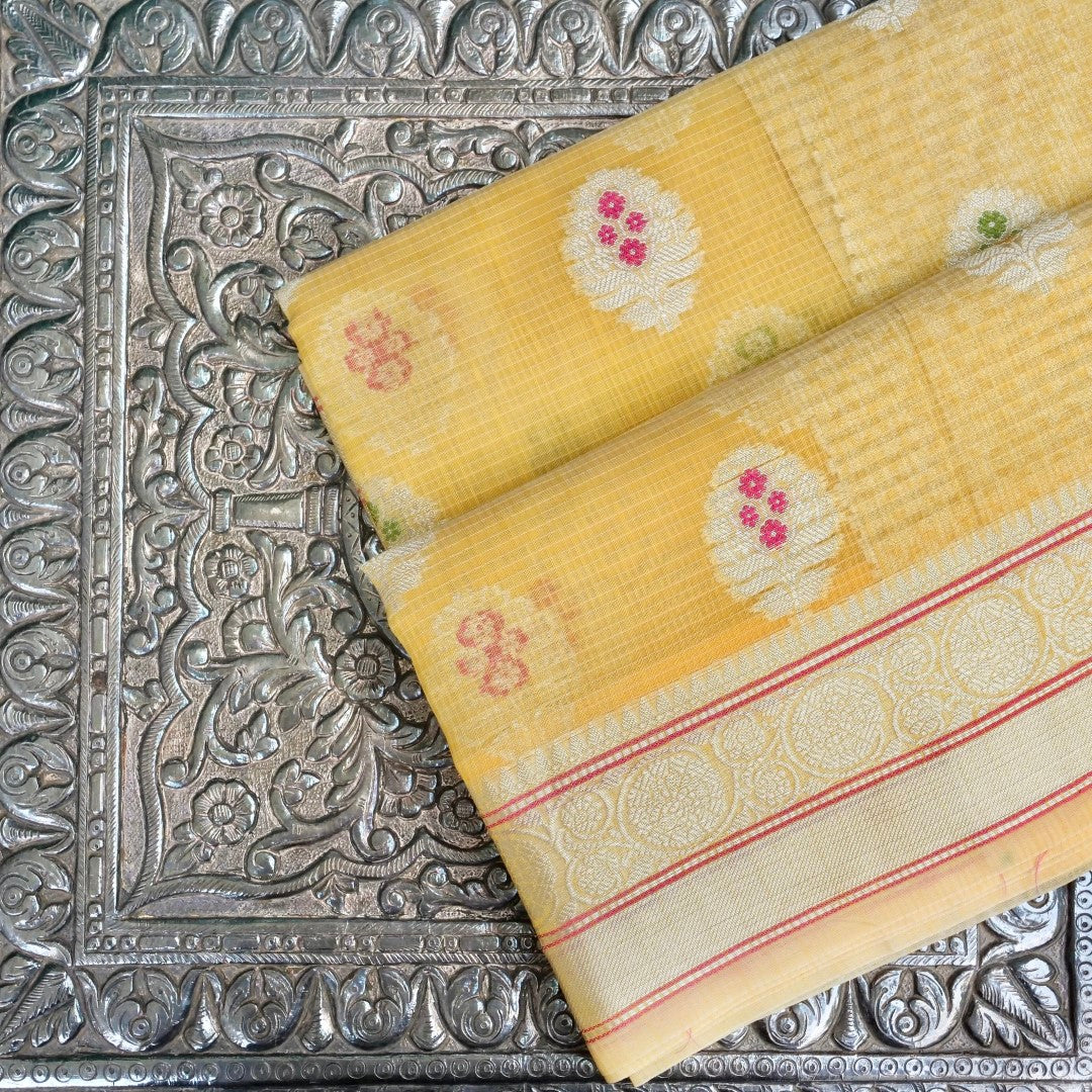 Kota Cotton Yellow Buta Woven Banarasi Saree