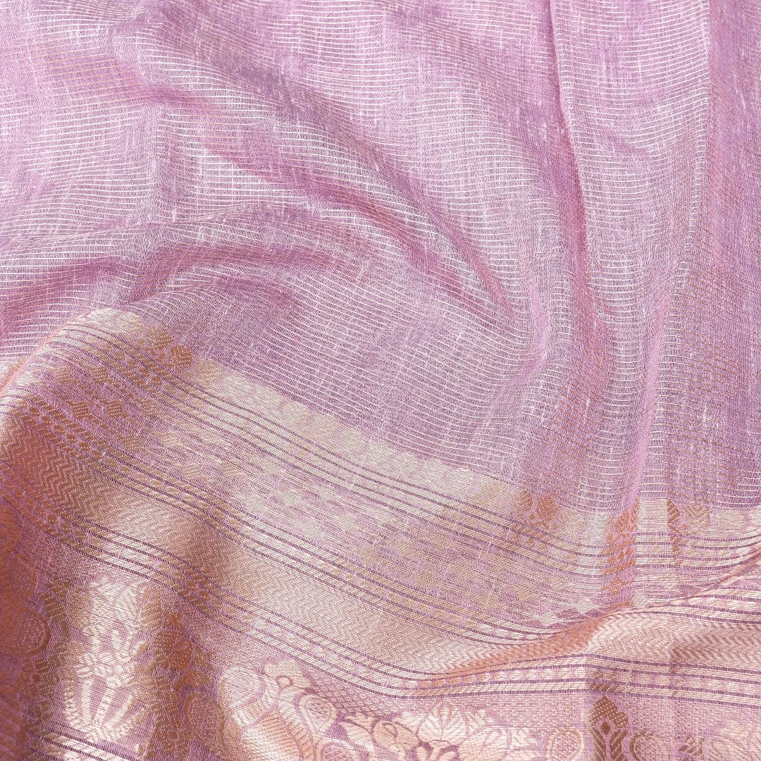 Linen Lilac Woven Banarasi Saree with Skirt Border
