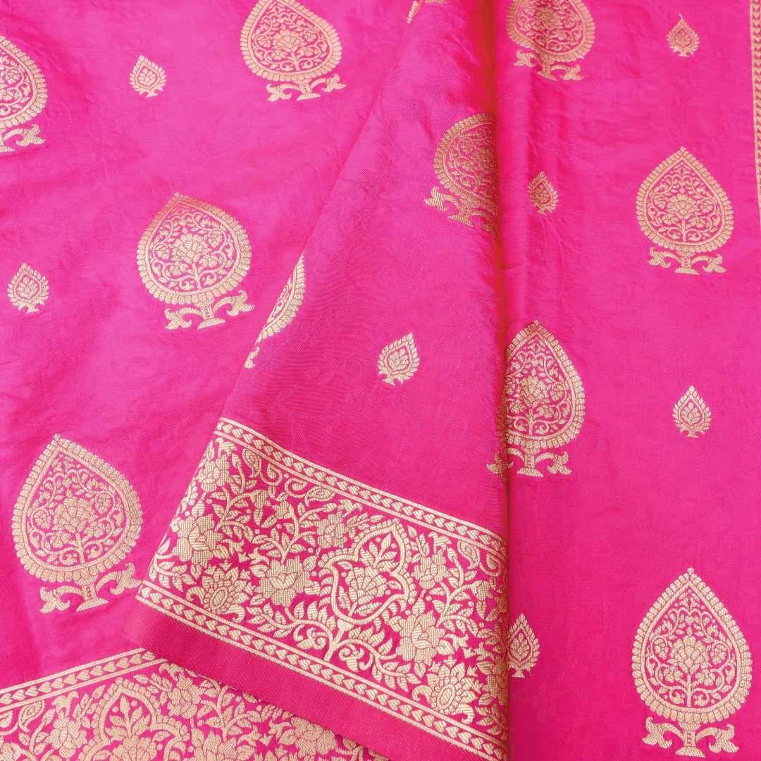 Pink Tanchoi Allover Butis Semi Silk Banarasi Saree