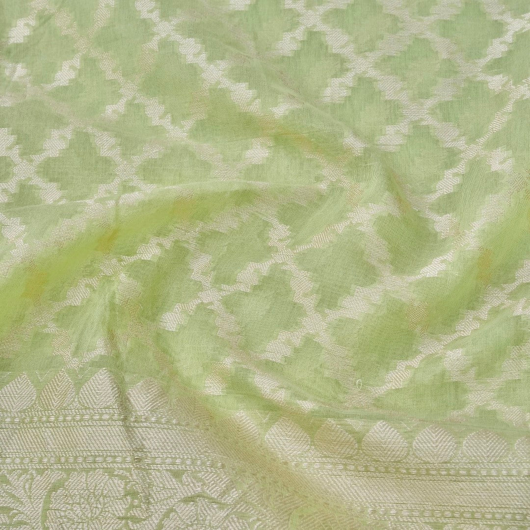 Pista Green Cotton Jaal Woven Banarasi Saree