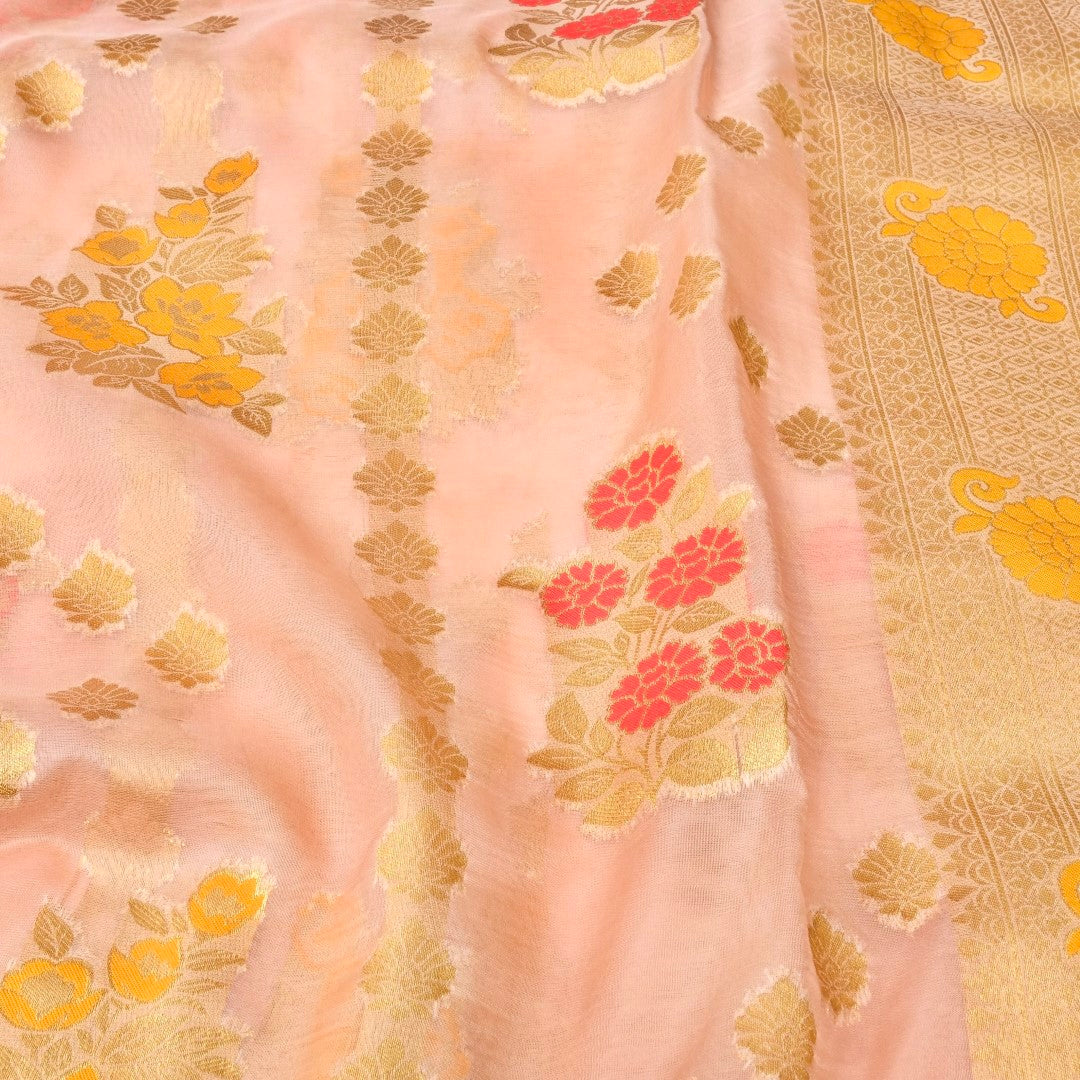 Millenial Pink Jaal Organza Banarasi Saree with Meenakari