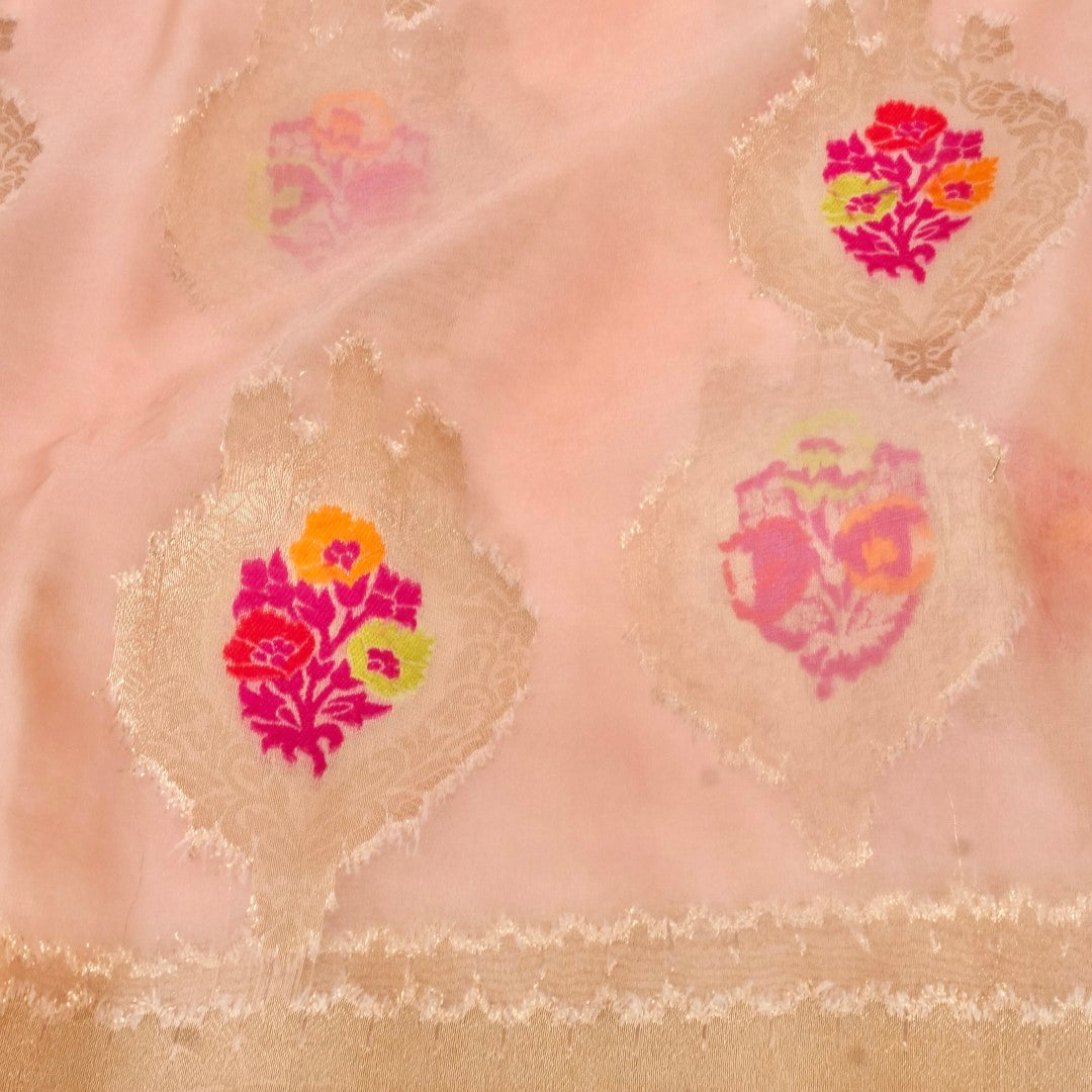 Millenial Pink Buti Organza Banarasi Saree with Meenakari