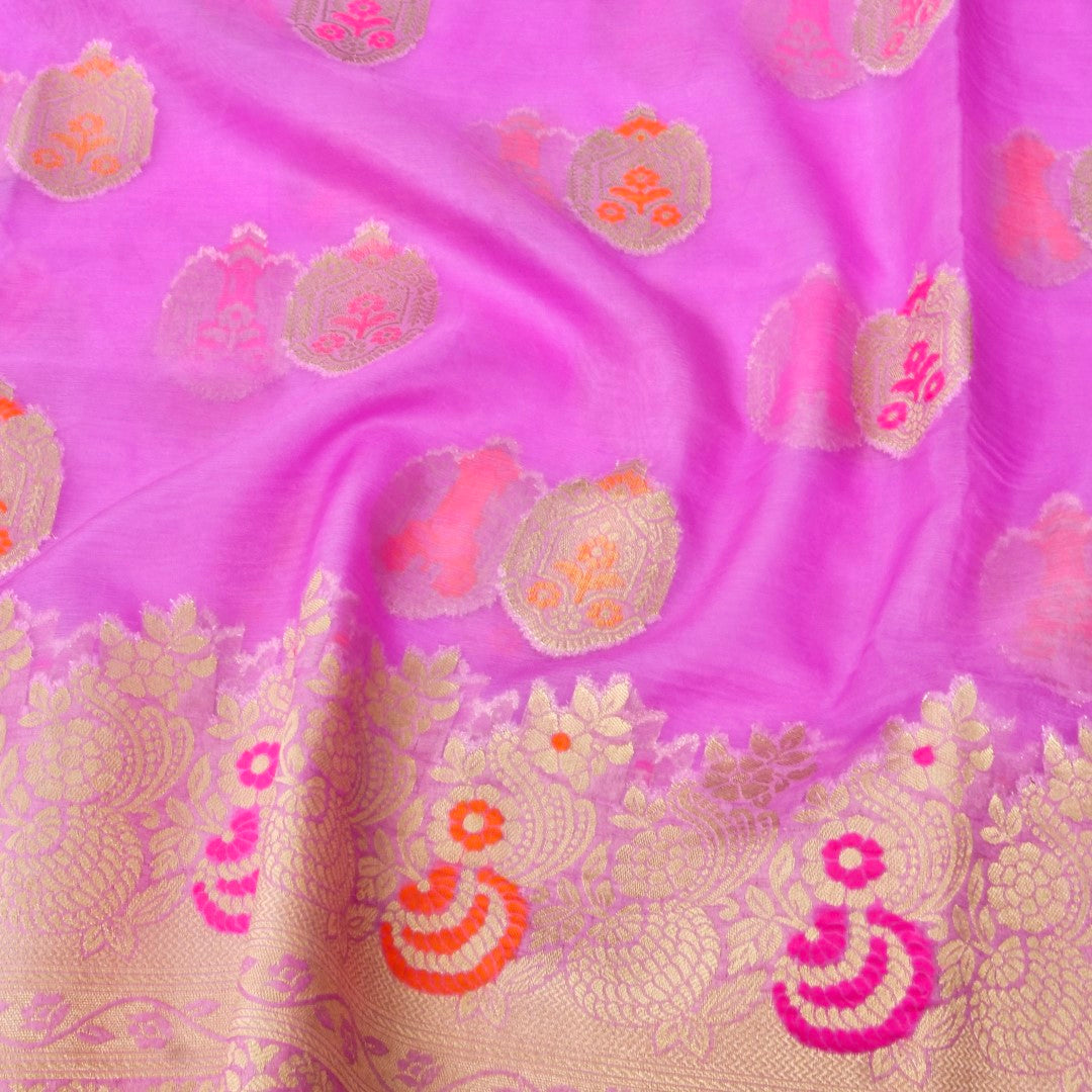 Lilac Buti Organza Banarasi Saree with Meenakari