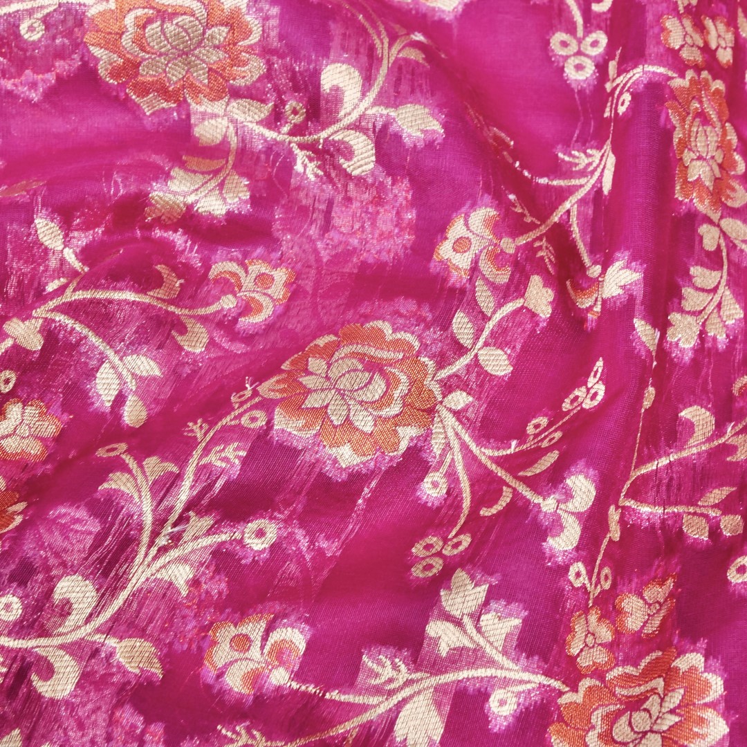 Wine Meena Floral Jaal Organza Banarasi Saree with Meenakari