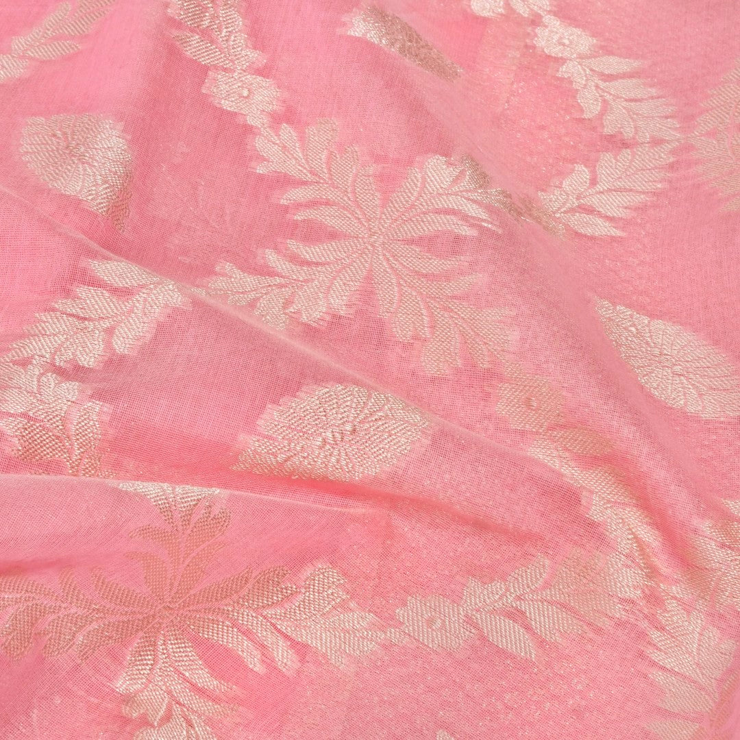 Light Pink Cotton Floral Jaal Pattern Woven Banarasi Saree