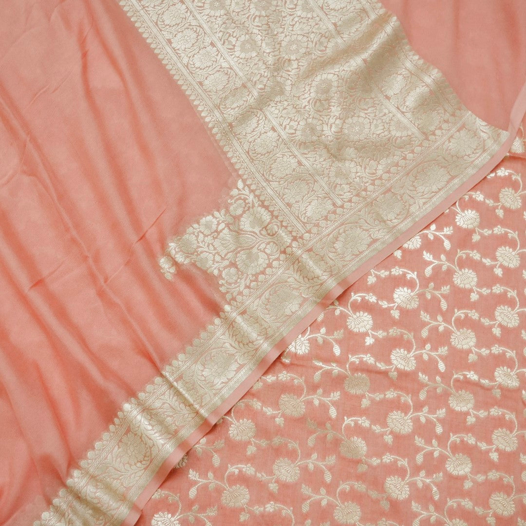 Light Pink Munga Silk Unstitched Banarasi Suit Fabric