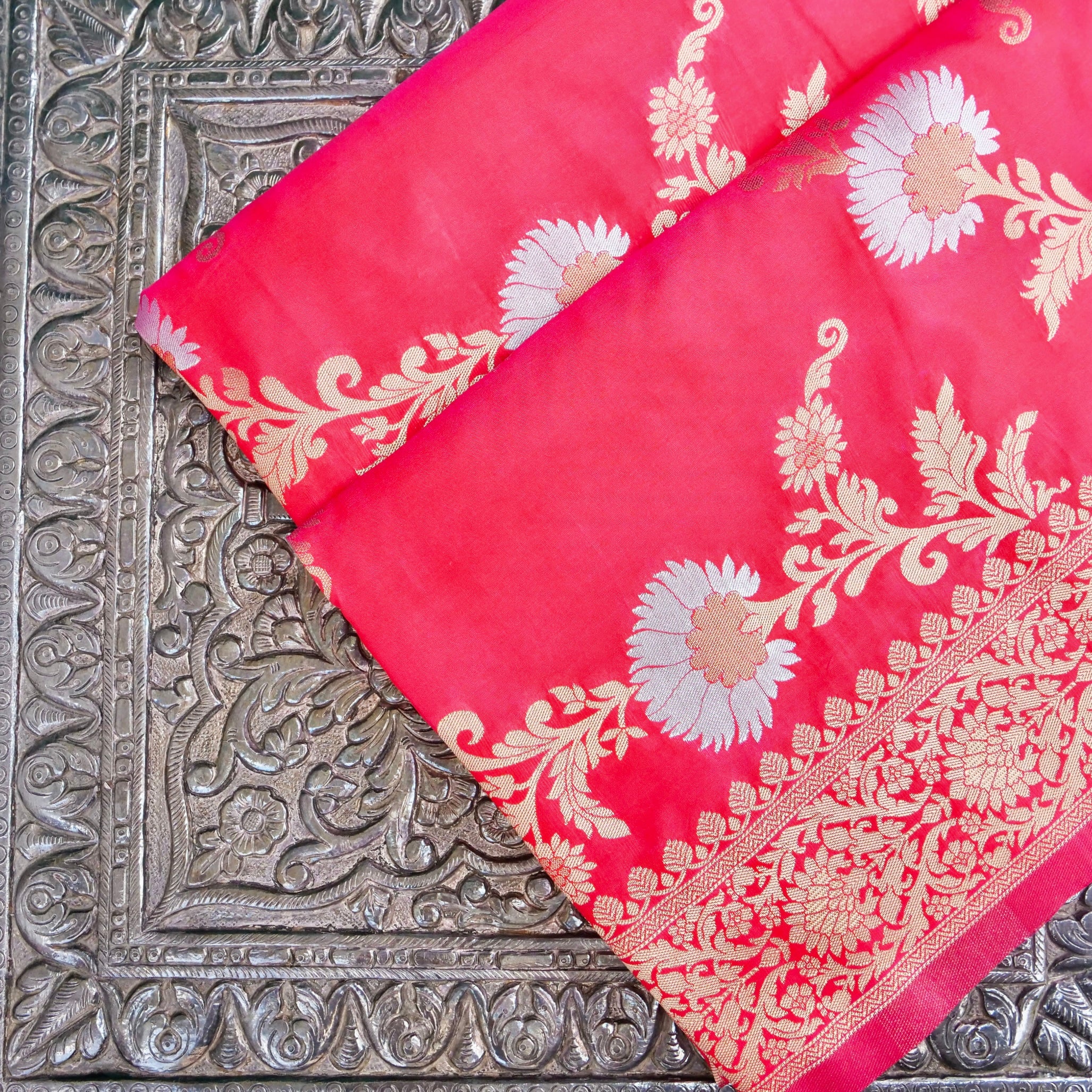 Pink Banarasi Silk Saree with Zari Floral Jaal