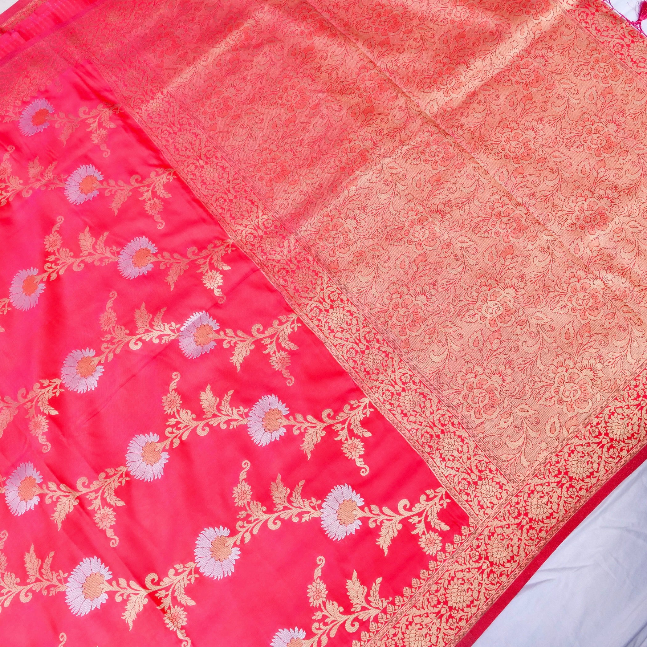 Pink Banarasi Silk Saree with Zari Floral Jaal