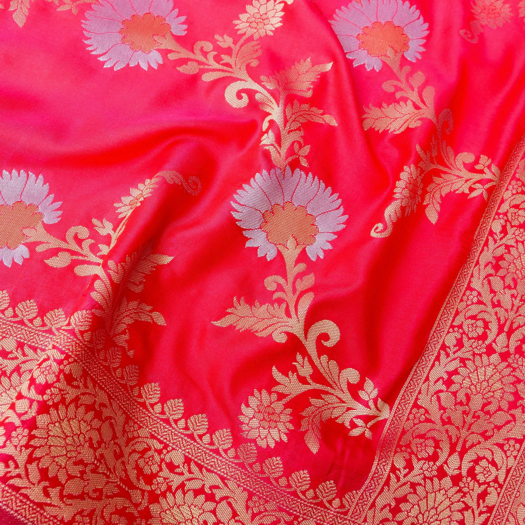 Pink Banarasi Silk Saree with Zari Floral Jaal