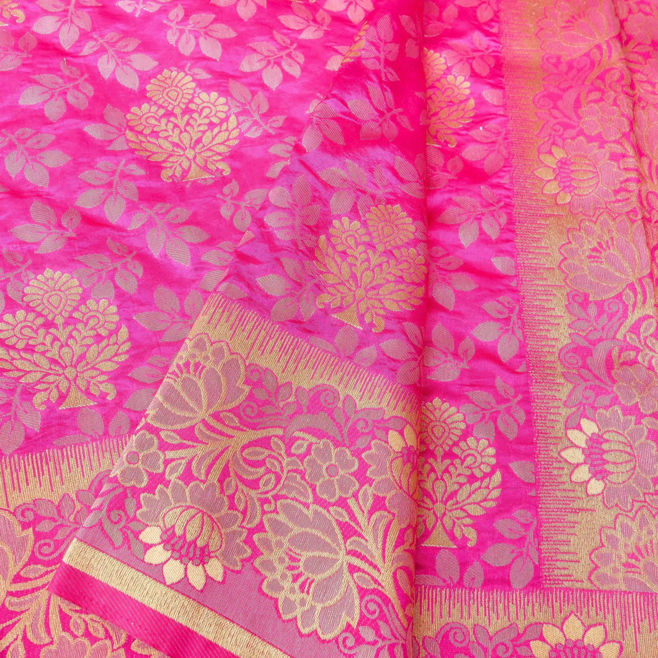 Pink Tanchoi Banarasi Saree with Floral Butas