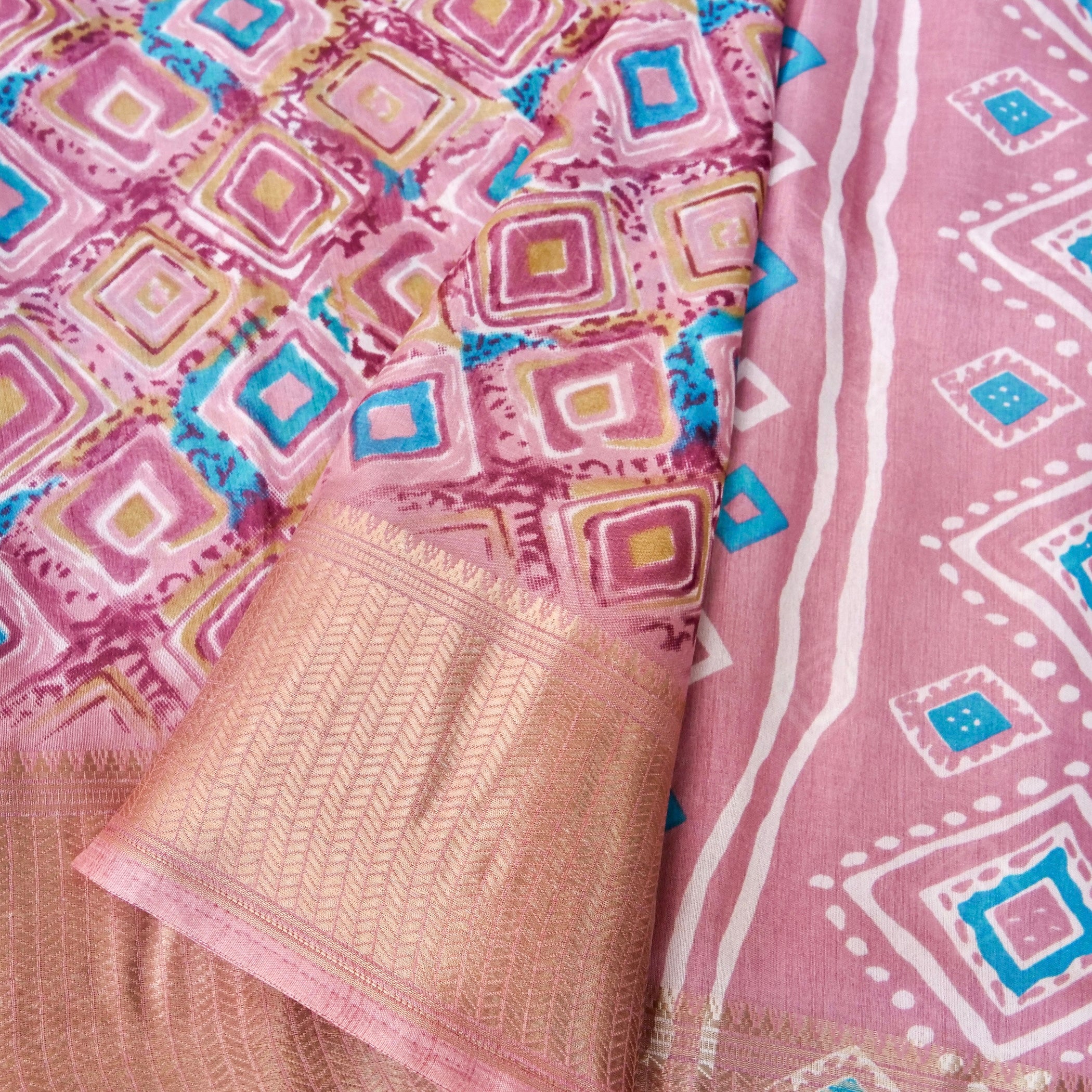 Pink Tussar Silk Floral Digital Print Banarasi Saree