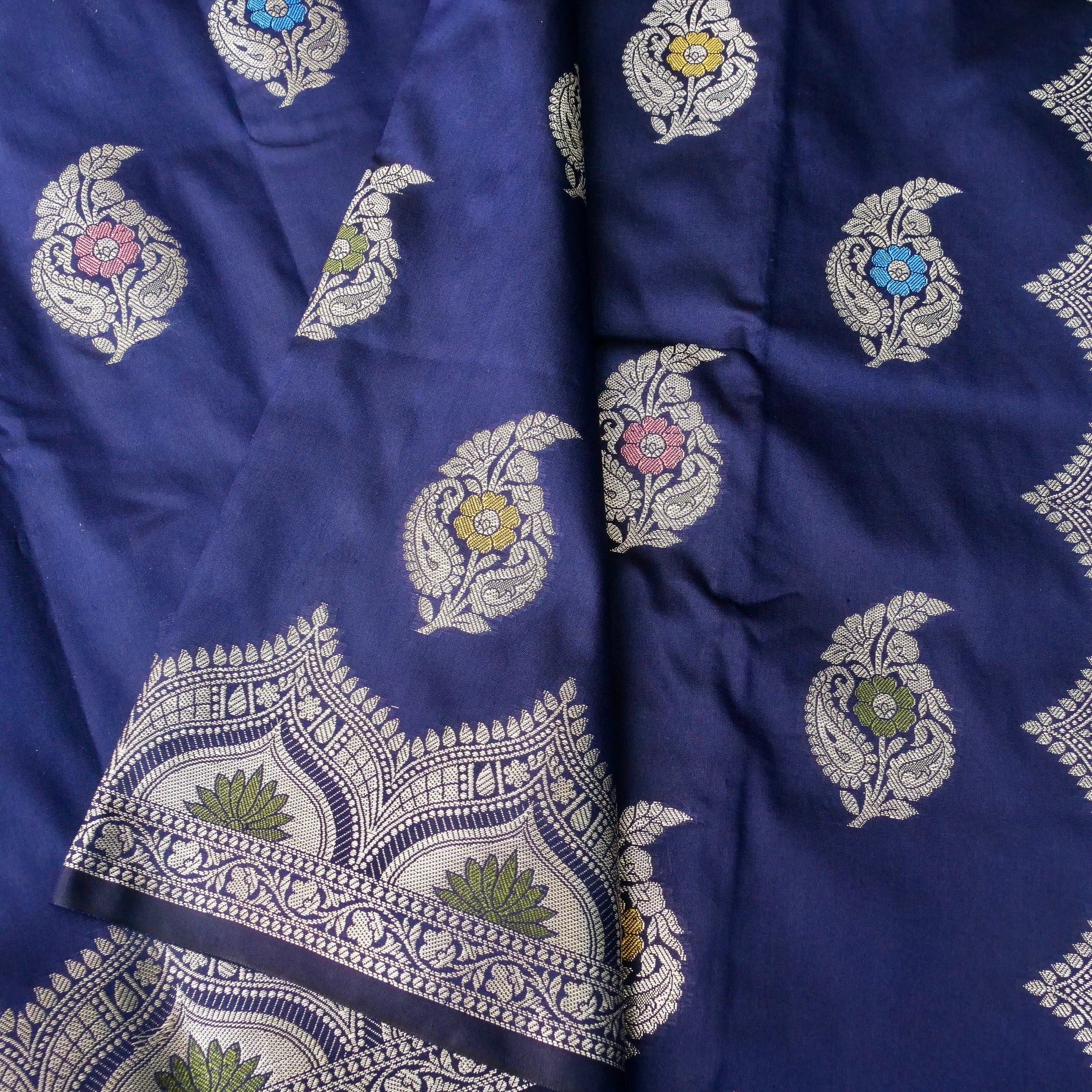 Navy Blue Butidar Banarasi Saree with Meenakari