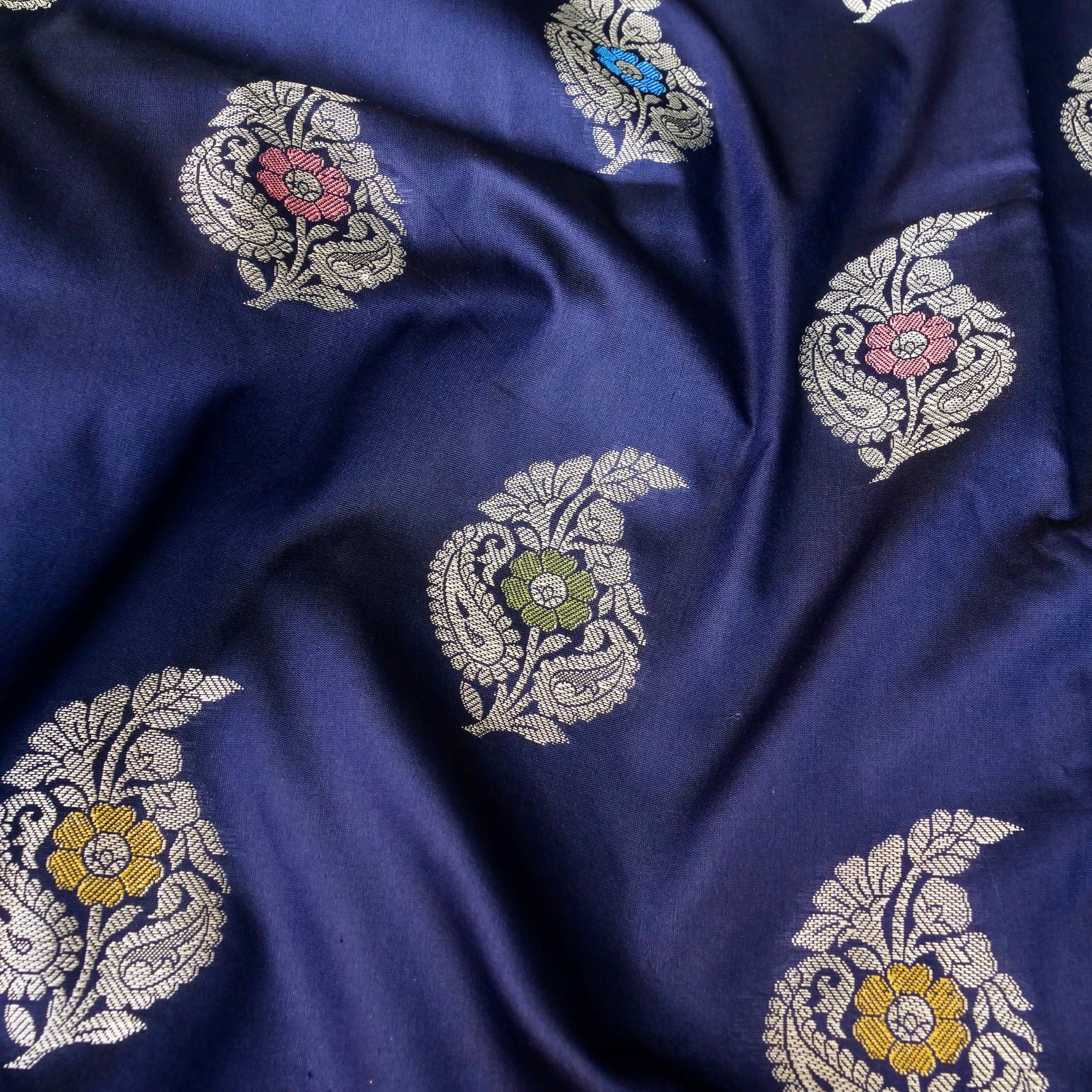 Navy Blue Butidar Banarasi Saree with Meenakari