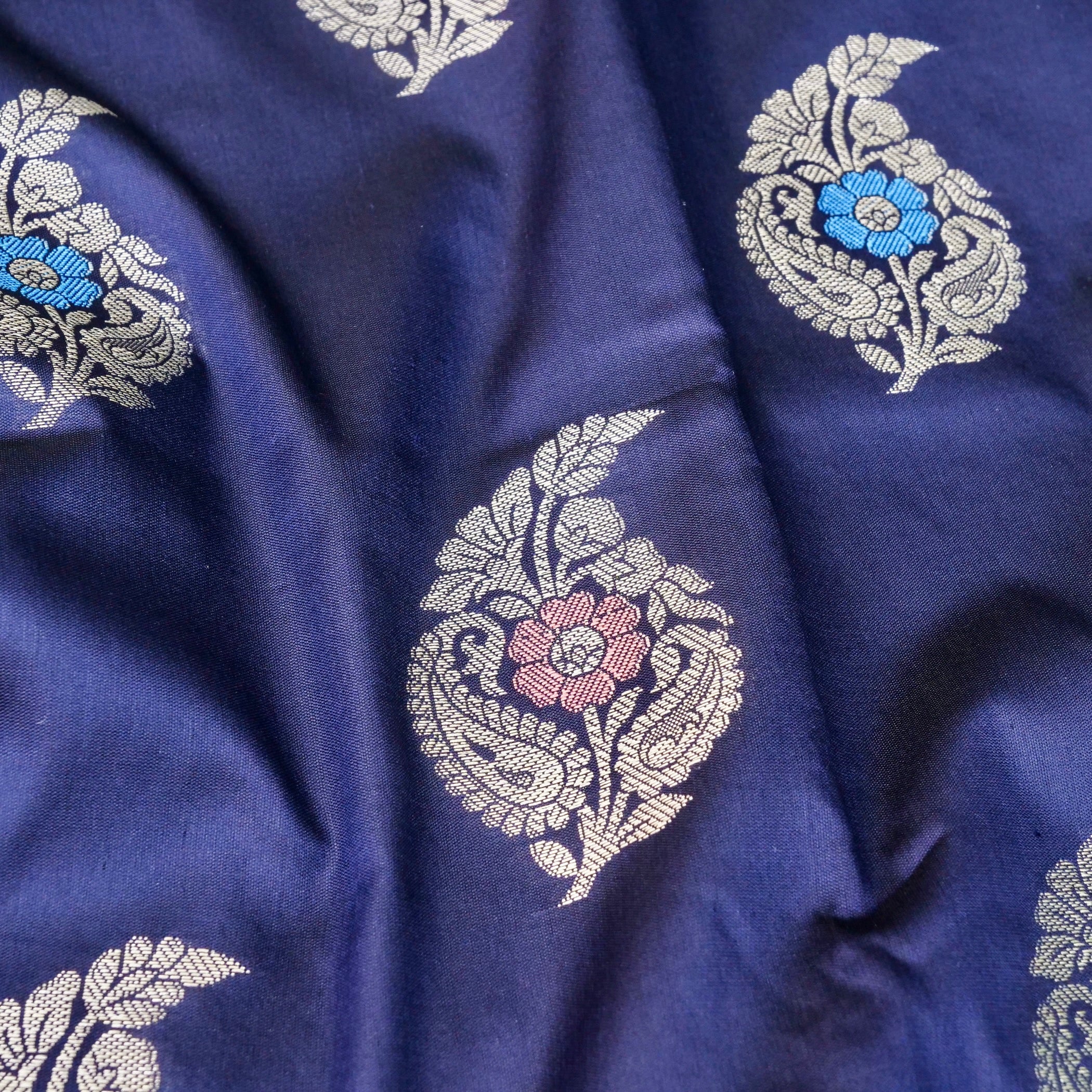Navy Blue Butidar Banarasi Saree with Meenakari