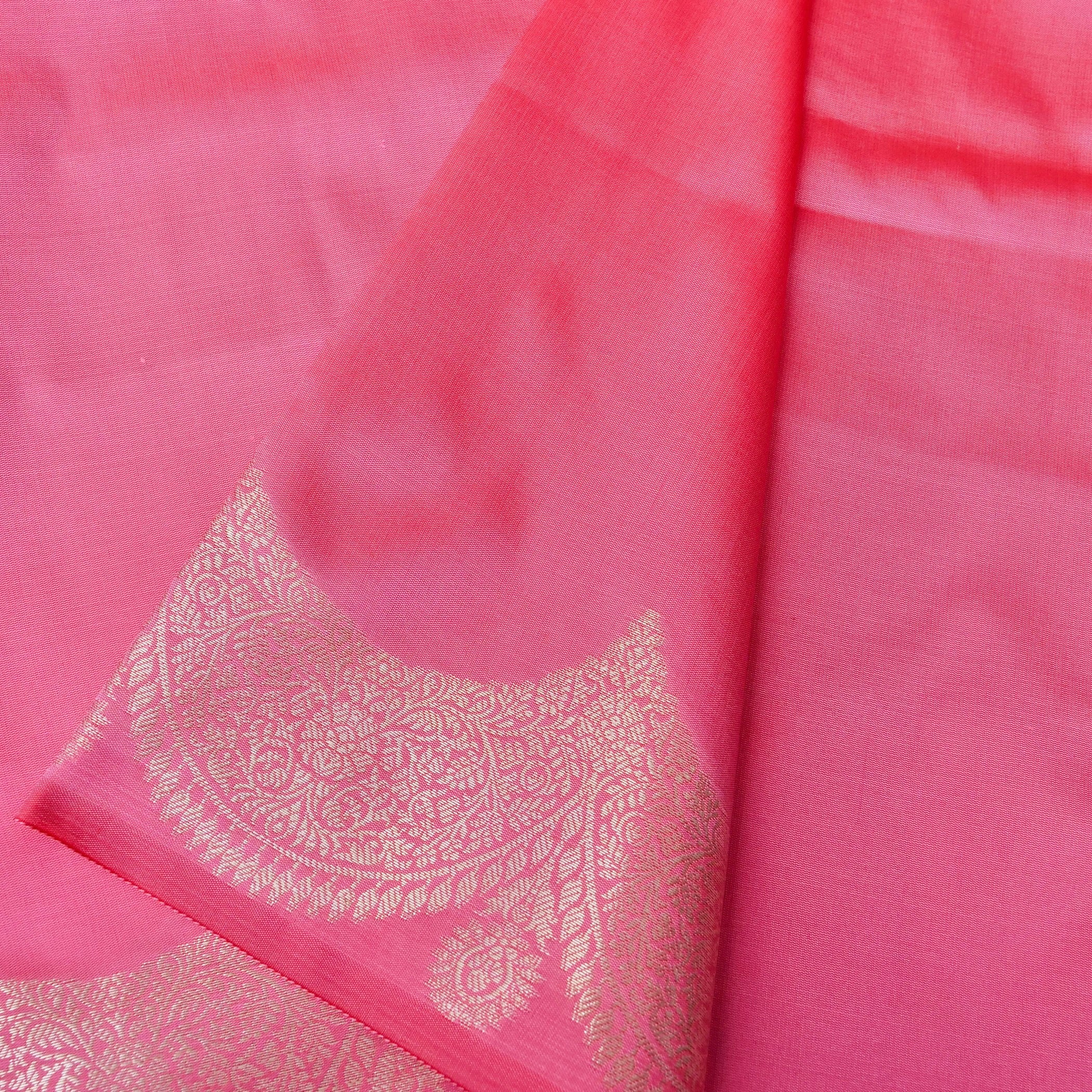 Light Pink Plain Silk Saree with Border and Pallu