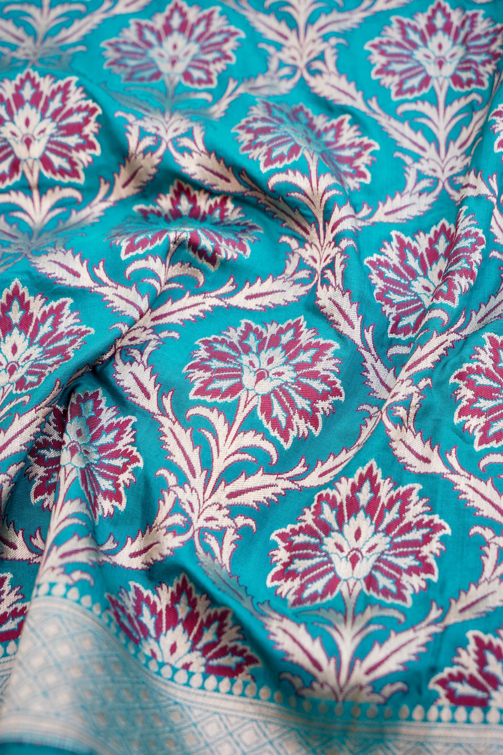 Blue Handwoven Kataan Silk Jangla Meenakari Banarasi Saree