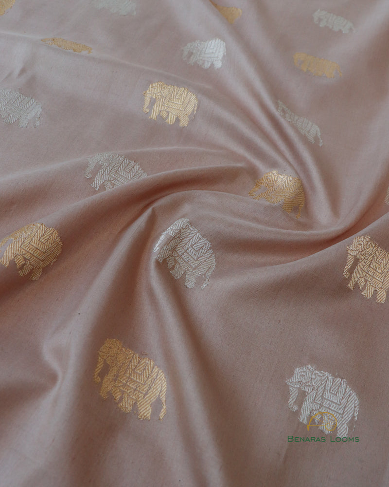 Beige Handloom Kataan Silk Shikargah Buti Banarasi Silk Saree