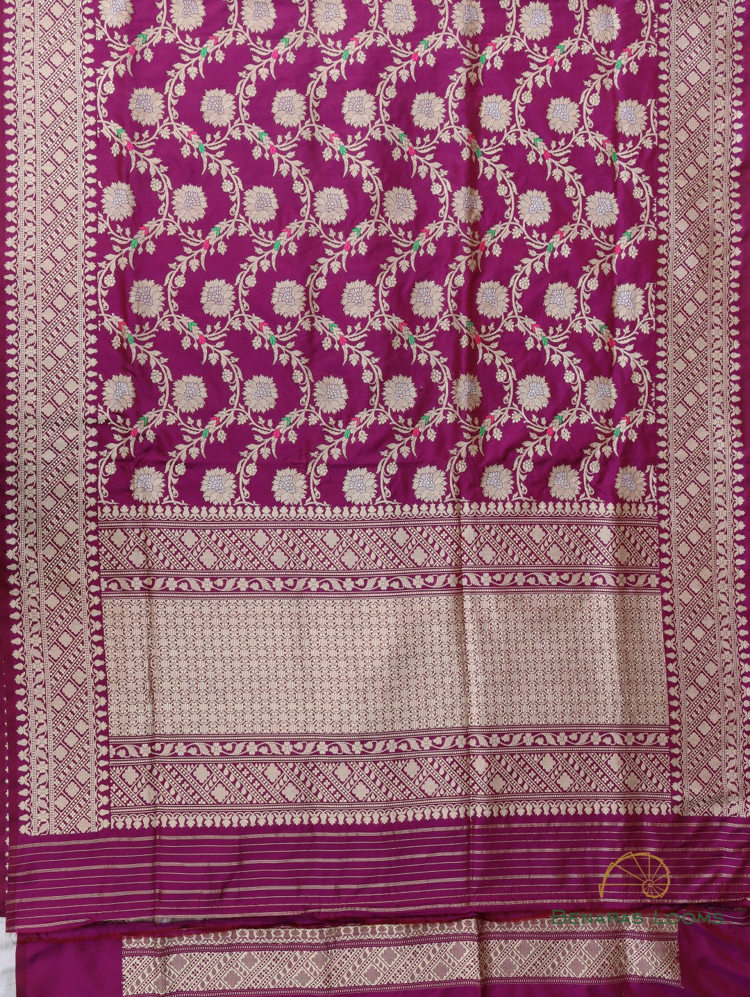 Wine Handloom Pure Kataan Silk Kadhua Jangla Banarasi Saree