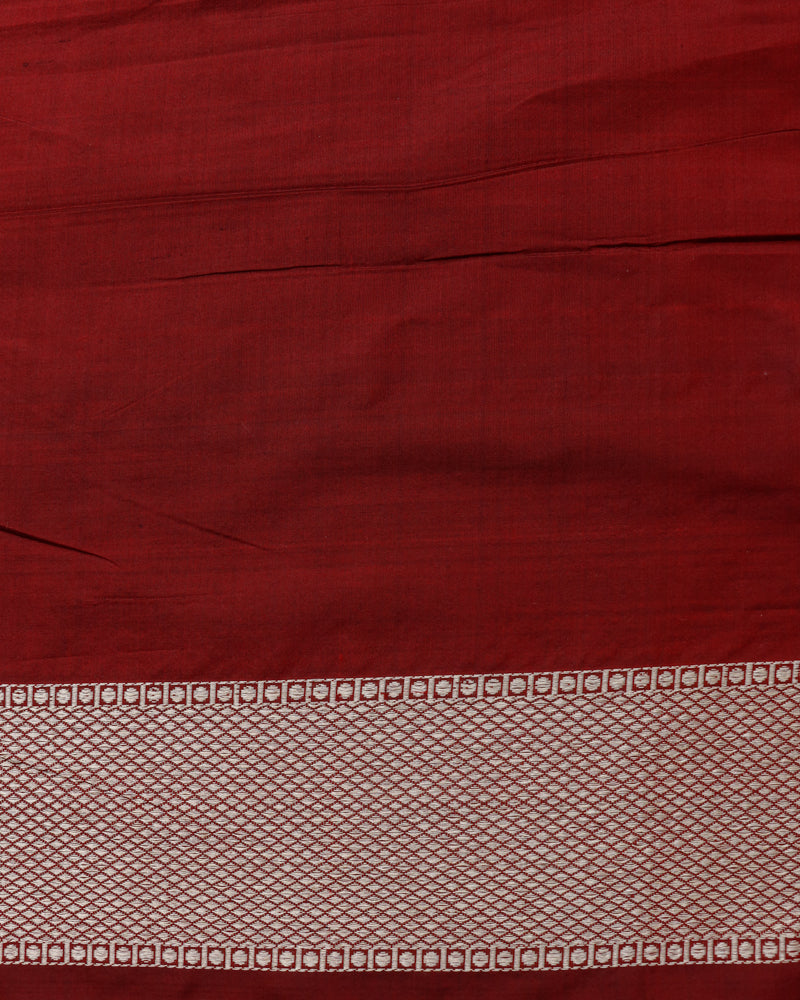 Maroon Pure Kataan Silk Shikargah Jangla Handwoven Banarasi Saree