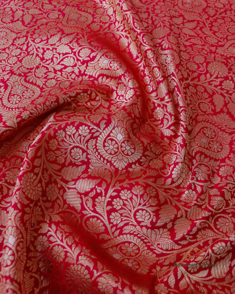 Red Jangla Handwoven Pure Kataan Silk Banarasi Saree