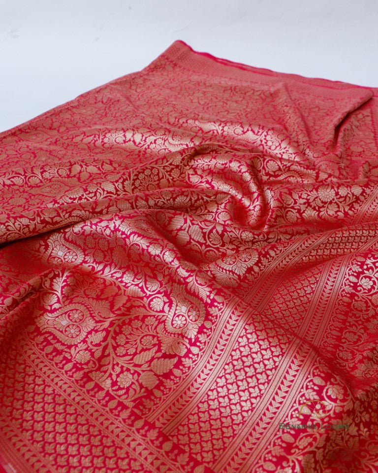 Pink Handwoven Pure Kataan Silk Jangla Banarasi Saree
