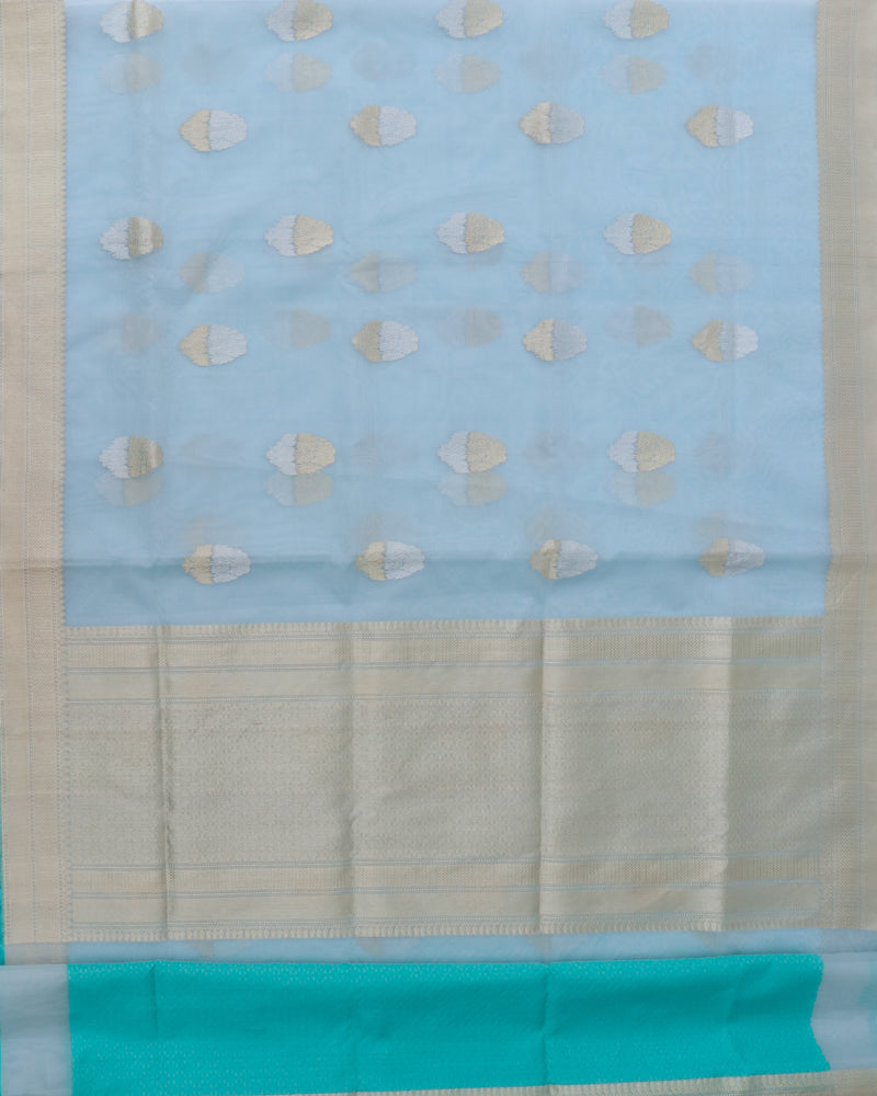 Light Blue Handloom Organza Kadhua Buti Banarasi Silk Saree